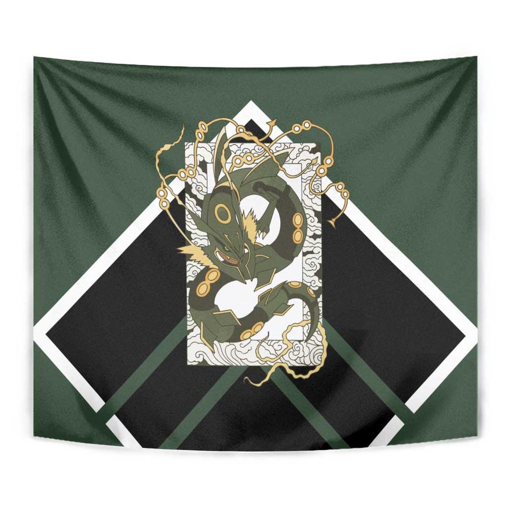 Rayquaza Tapestry with Legendary Dragon Design and Green Black Pokémon Theme TS04 Rayquaza Tapestry with Legendary Dragon Design and Green Black Pokémon Theme TS04