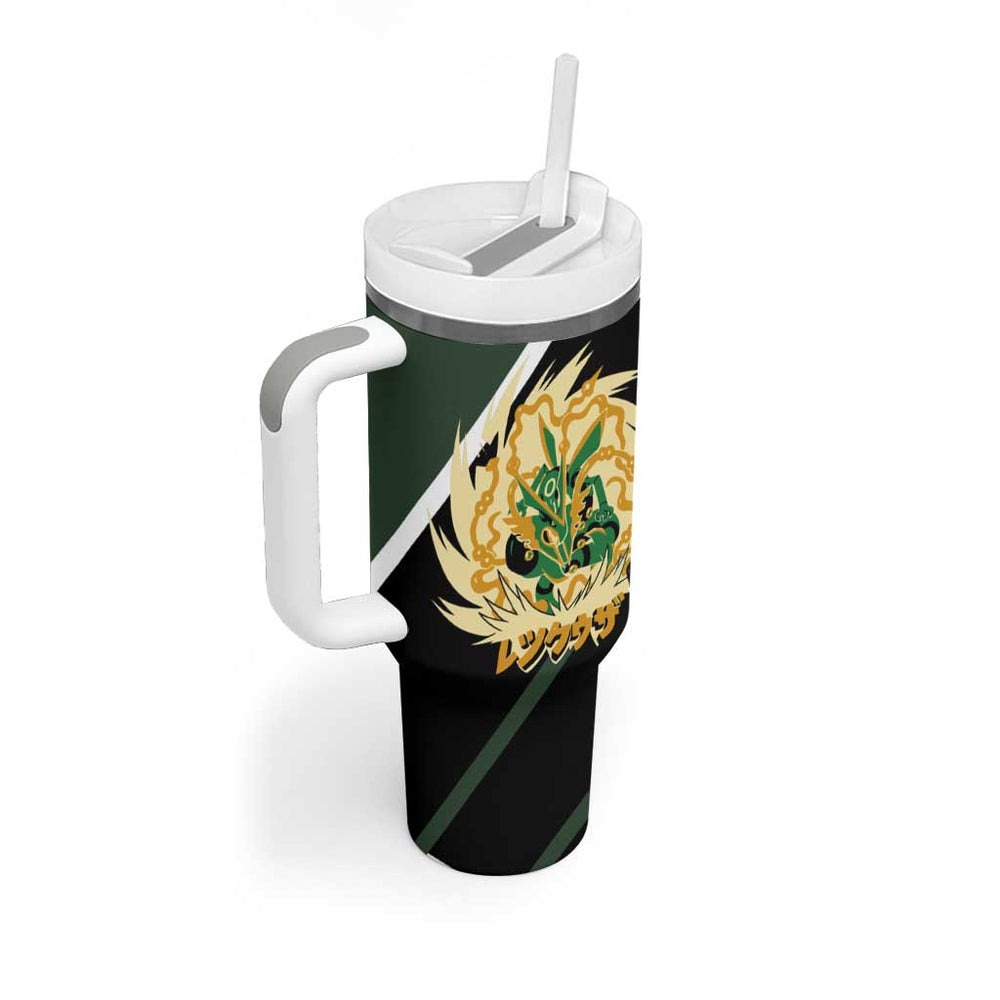 Rayquaza Tumbler With Handle with Legendary Dragon Design and Green Black Pokémon Theme TS04 Rayquaza Tumbler With Handle with Legendary Dragon Design and Green Black Pokémon Theme TS04