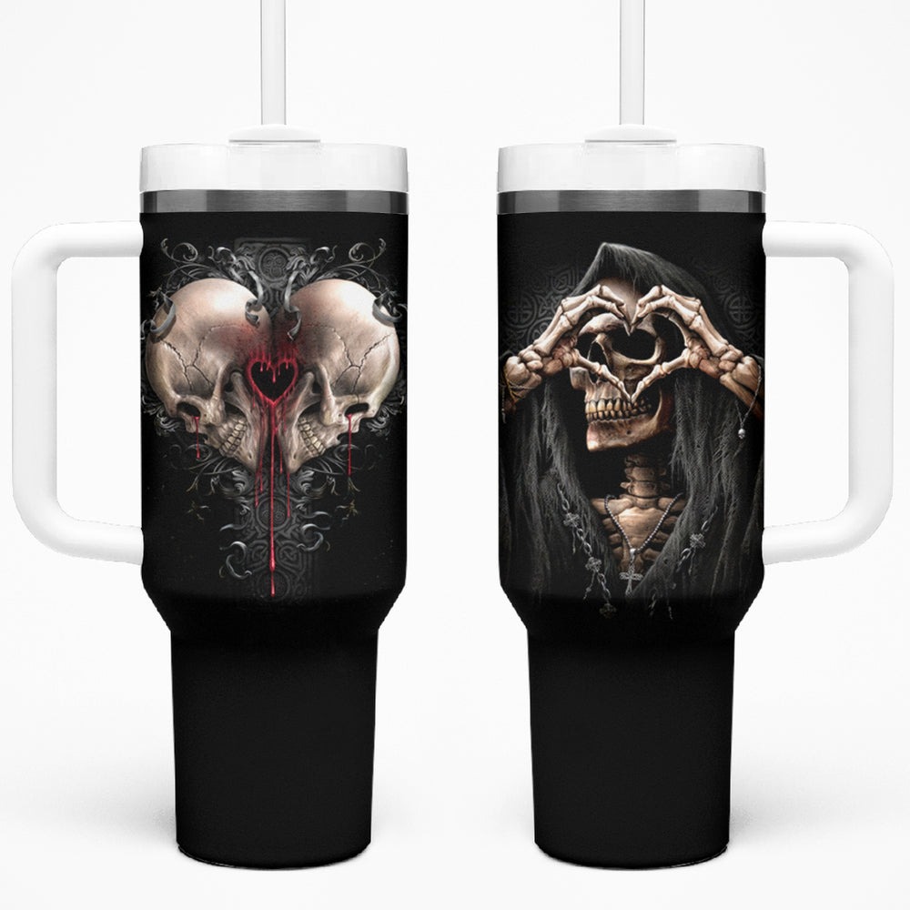 Reaper Heart Tumbler With Handle Eternal Embrace - Uniting Souls in the Realm of Skulls DT01 Reaper Heart Tumbler With Handle Eternal Embrace - Uniting Souls in the Realm of Skulls DT01
