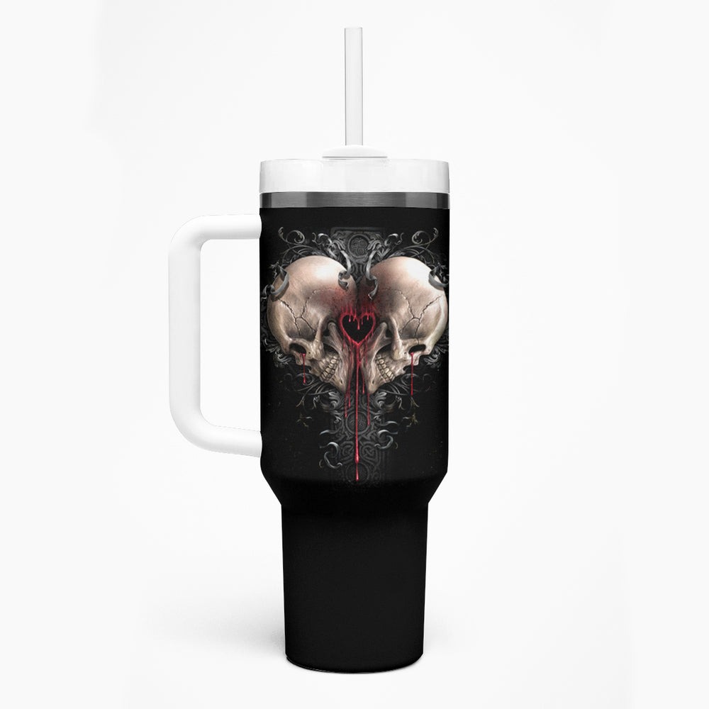 Reaper Heart Tumbler With Handle Eternal Embrace - Uniting Souls in the Realm of Skulls DT01 Reaper Heart Tumbler With Handle Eternal Embrace - Uniting Souls in the Realm of Skulls DT01
