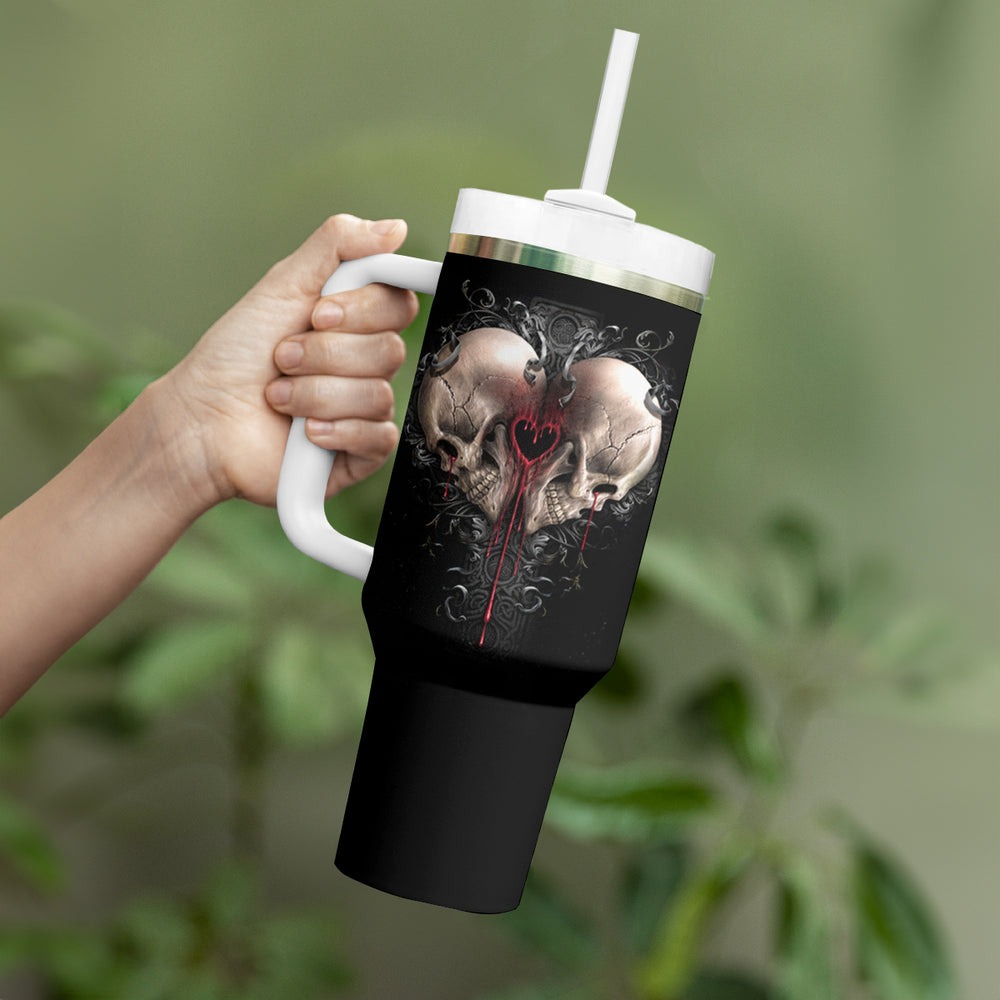 Reaper Heart Tumbler With Handle Eternal Embrace - Uniting Souls in the Realm of Skulls DT01 Reaper Heart Tumbler With Handle Eternal Embrace - Uniting Souls in the Realm of Skulls DT01
