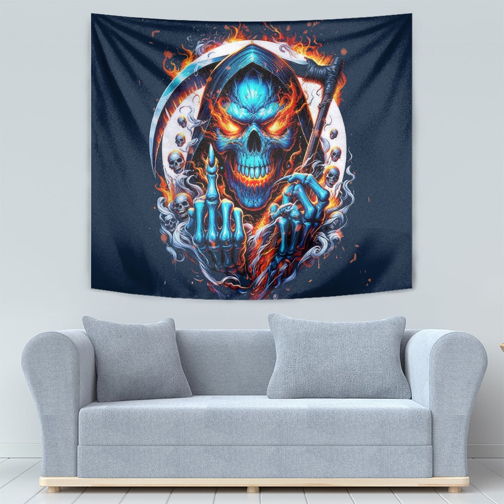 Reaper Skull Tapestry My Give A Fuck Is Broken But My Go Fuck Yourself Is Fully Functional DT01 Reaper Skull Tapestry My Give A Fuck Is Broken But My Go Fuck Yourself Is Fully Functional DT01