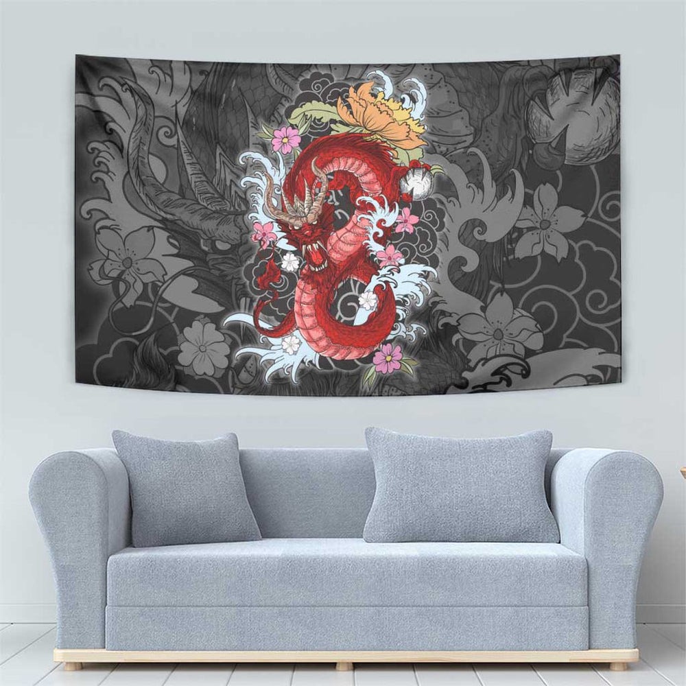 Red Dragon Tapestry Japan Art Style TS04 Red Dragon Tapestry Japan Art Style TS04