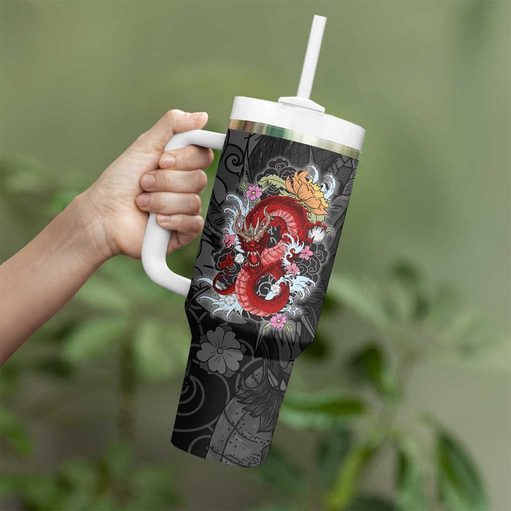 Red Dragon Tumbler With Handle Japan Art Style TS04 Red Dragon Tumbler With Handle Japan Art Style TS04