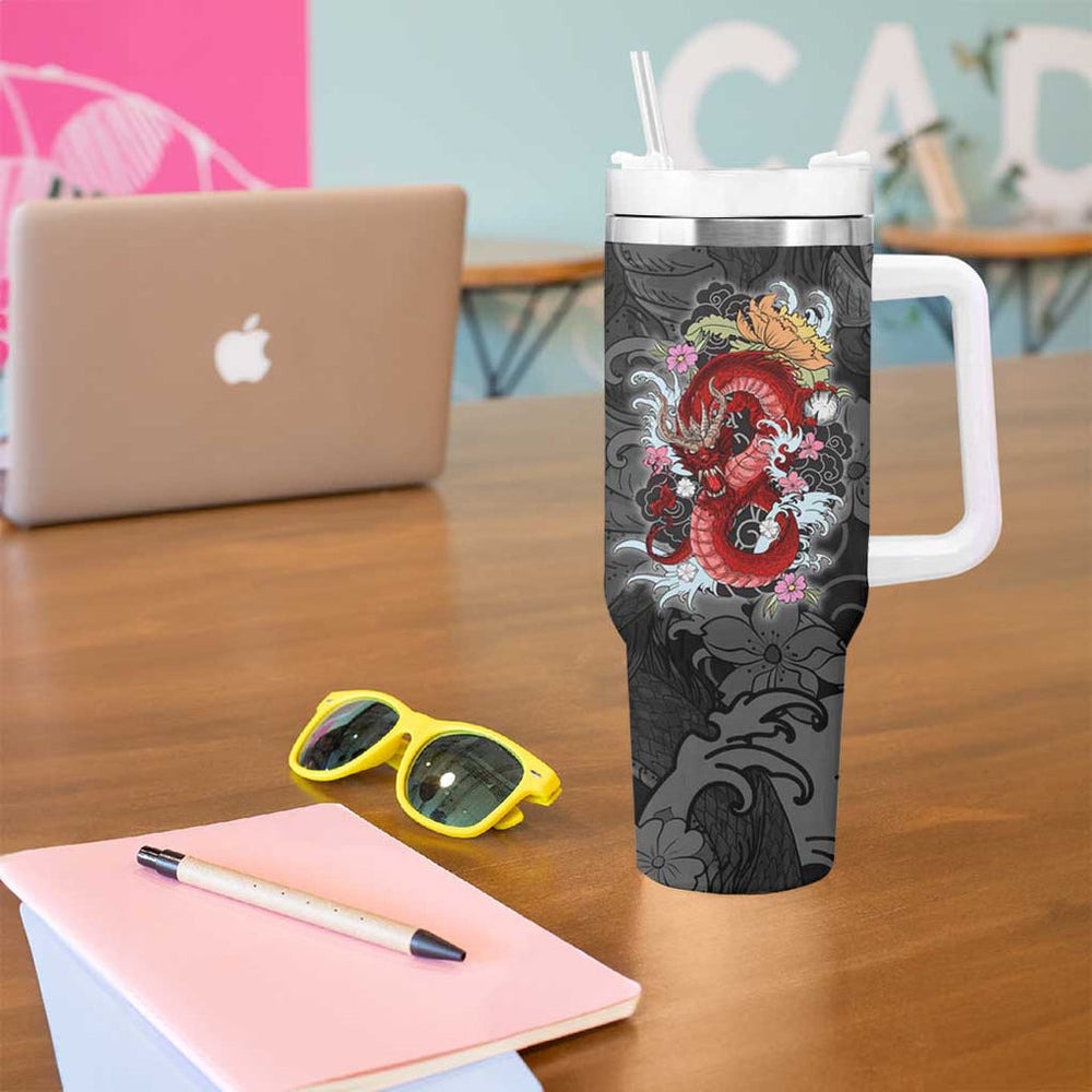 Red Dragon Tumbler With Handle Japan Art Style TS04 Red Dragon Tumbler With Handle Japan Art Style TS04