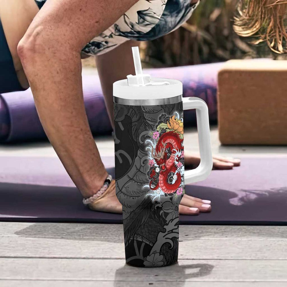 Red Dragon Tumbler With Handle Japan Art Style TS04 Red Dragon Tumbler With Handle Japan Art Style TS04