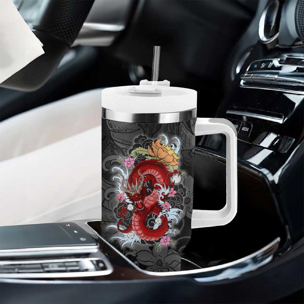 Red Dragon Tumbler With Handle Japan Art Style TS04 Red Dragon Tumbler With Handle Japan Art Style TS04