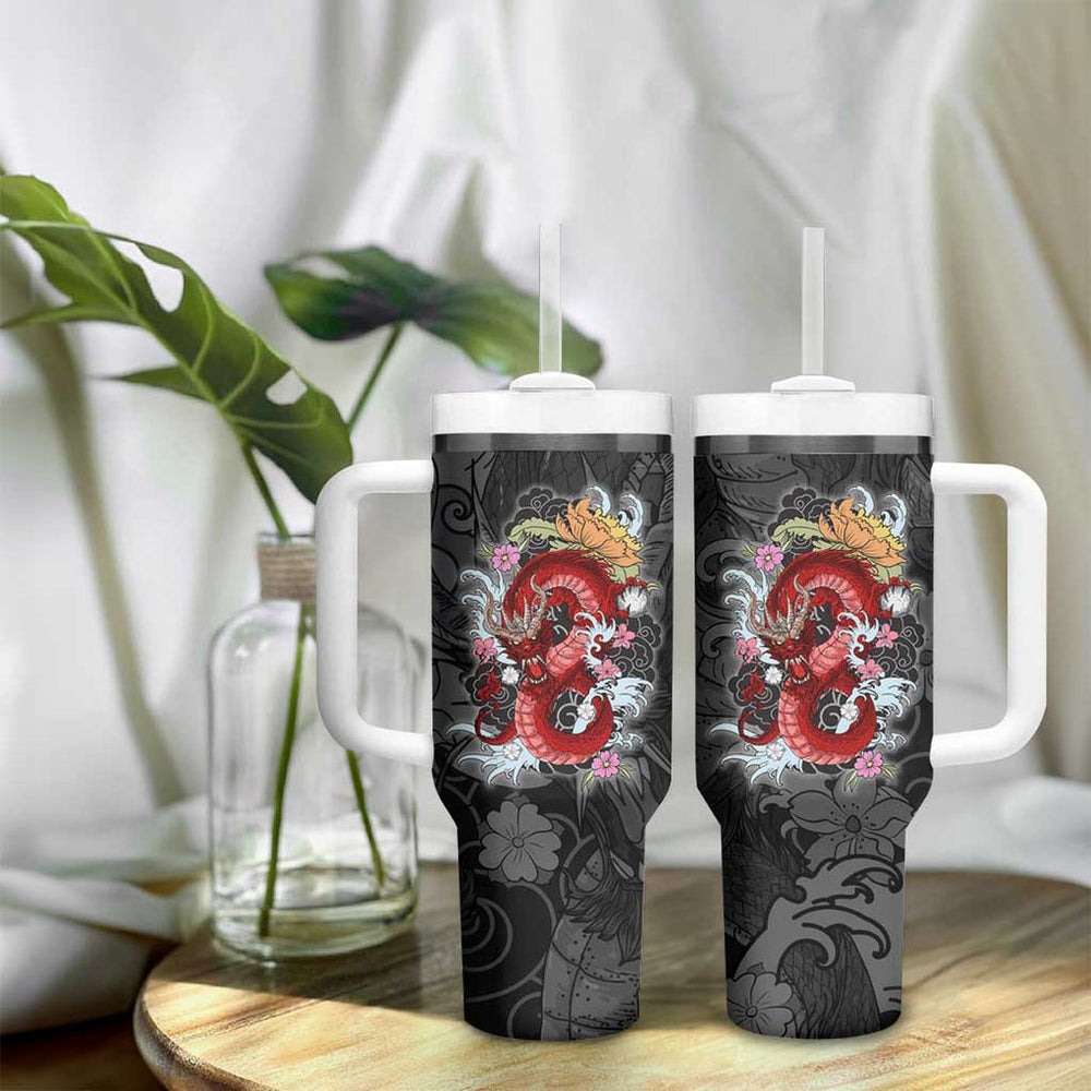 Red Dragon Tumbler With Handle Japan Art Style TS04 Red Dragon Tumbler With Handle Japan Art Style TS04