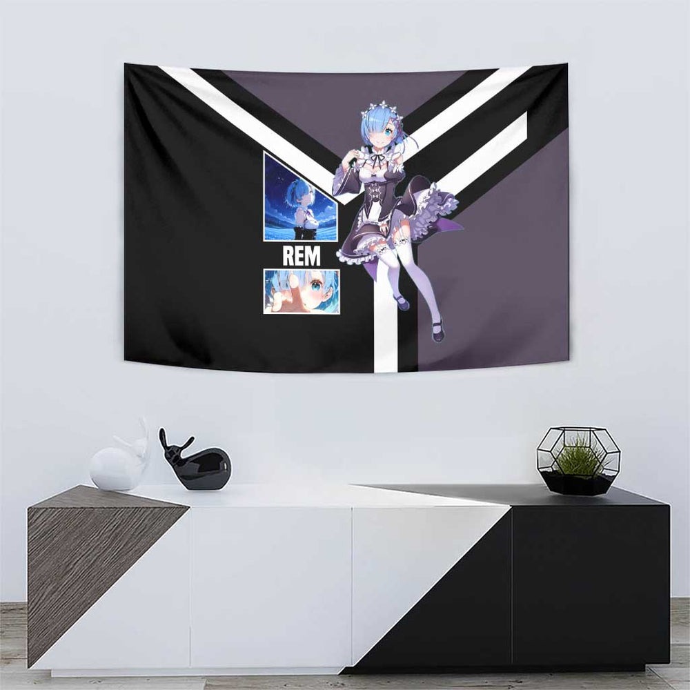Rem ReZero Tapestry with Maid Outfit and Loyal Battle Pose Design TS04 Rem ReZero Tapestry with Maid Outfit and Loyal Battle Pose Design TS04