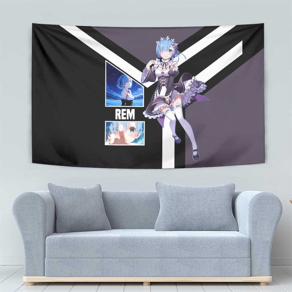 Rem ReZero Tapestry with Maid Outfit and Loyal Battle Pose Design TS04 Rem ReZero Tapestry with Maid Outfit and Loyal Battle Pose Design TS04