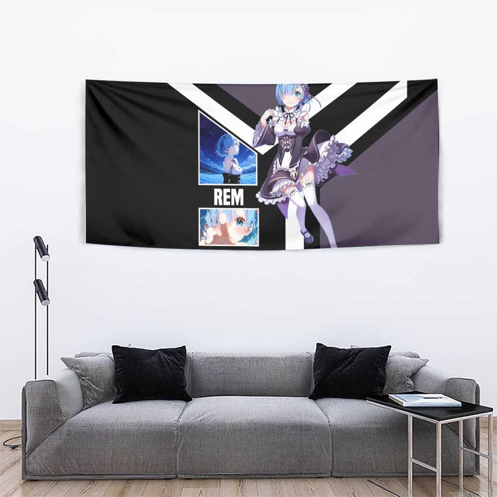 Rem ReZero Tapestry with Maid Outfit and Loyal Battle Pose Design TS04 Rem ReZero Tapestry with Maid Outfit and Loyal Battle Pose Design TS04