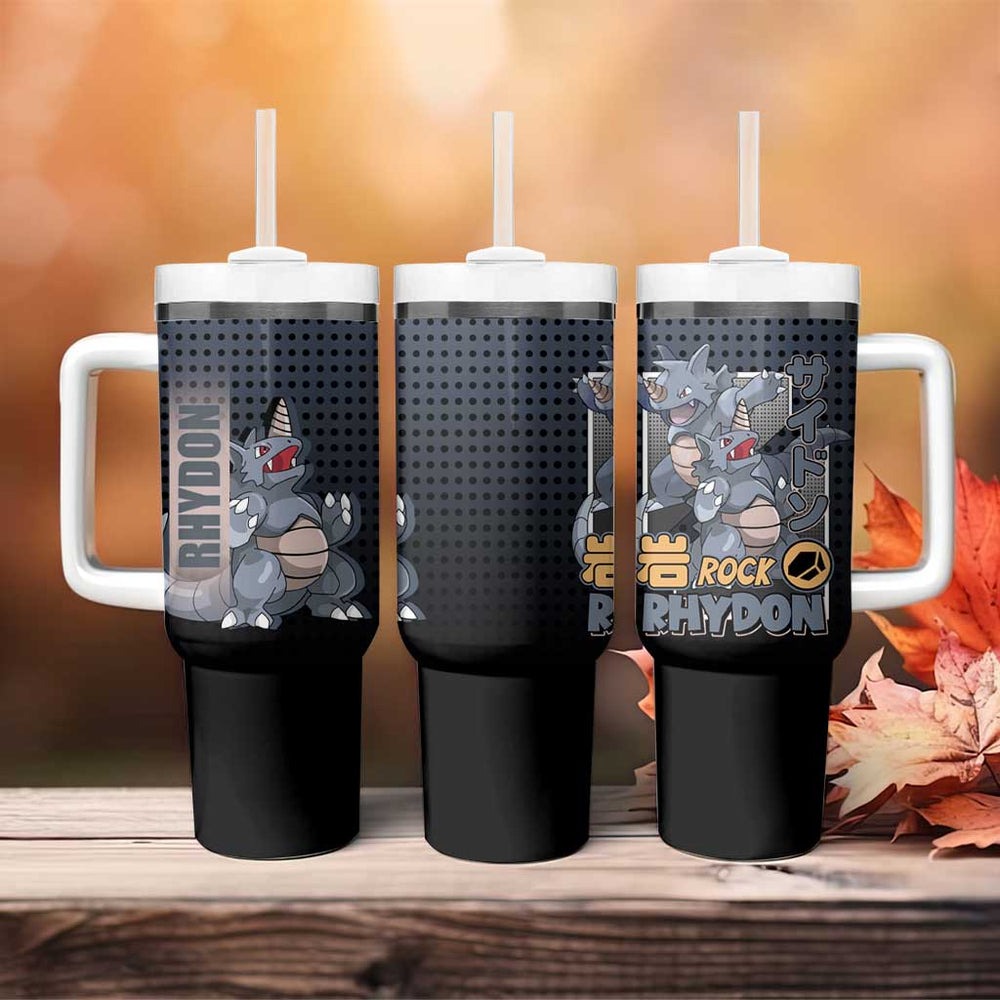 Rhydon Poké Tumbler With Handle with Rock Type Icon Design and Battle Ready Pose Print TS04 Rhydon Poké Tumbler With Handle with Rock Type Icon Design and Battle Ready Pose Print TS04