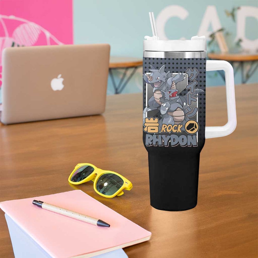 Rhydon Poké Tumbler With Handle with Rock Type Icon Design and Battle Ready Pose Print TS04 Rhydon Poké Tumbler With Handle with Rock Type Icon Design and Battle Ready Pose Print TS04