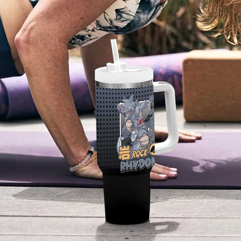 Rhydon Poké Tumbler With Handle with Rock Type Icon Design and Battle Ready Pose Print TS04 Rhydon Poké Tumbler With Handle with Rock Type Icon Design and Battle Ready Pose Print TS04
