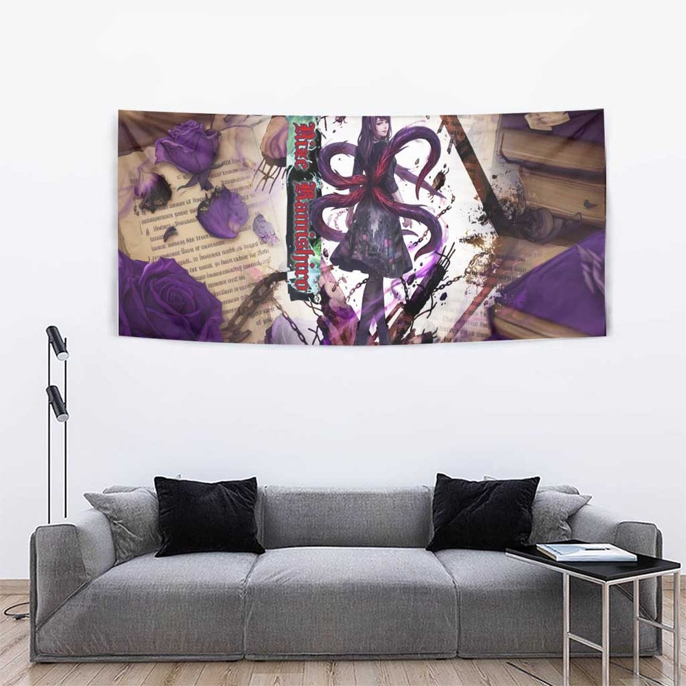 Rize Kamishiro Tokyo Ghoul Tumbler With Handle Gothic Collage Style with Newspaper and Purple Rose Motif TS04 Rize Kamishiro Tokyo Ghoul Tumbler With Handle Gothic Collage Style with Newspaper and Purple Rose Motif TS04