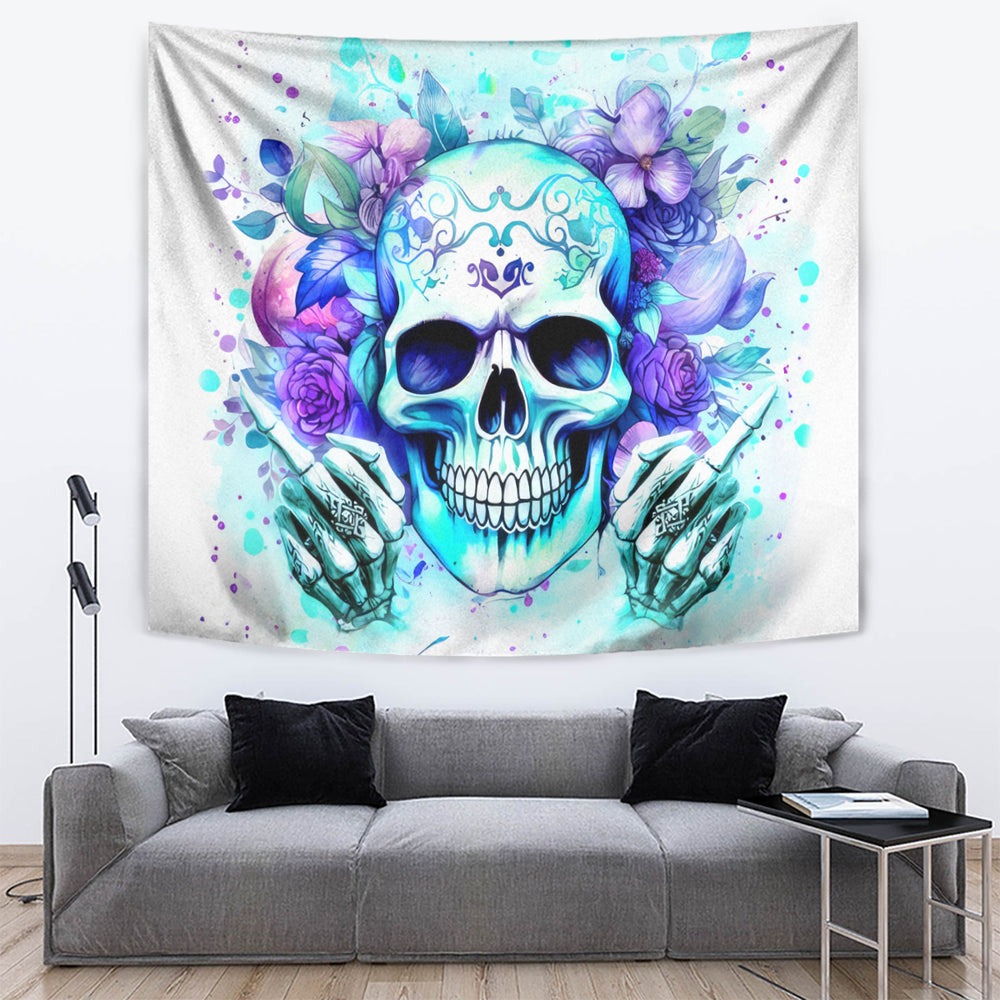 Rose SKull Tapestry My Give A Fuck Is Broken But My Go Fuck Yourself Is Fully Functional DT01