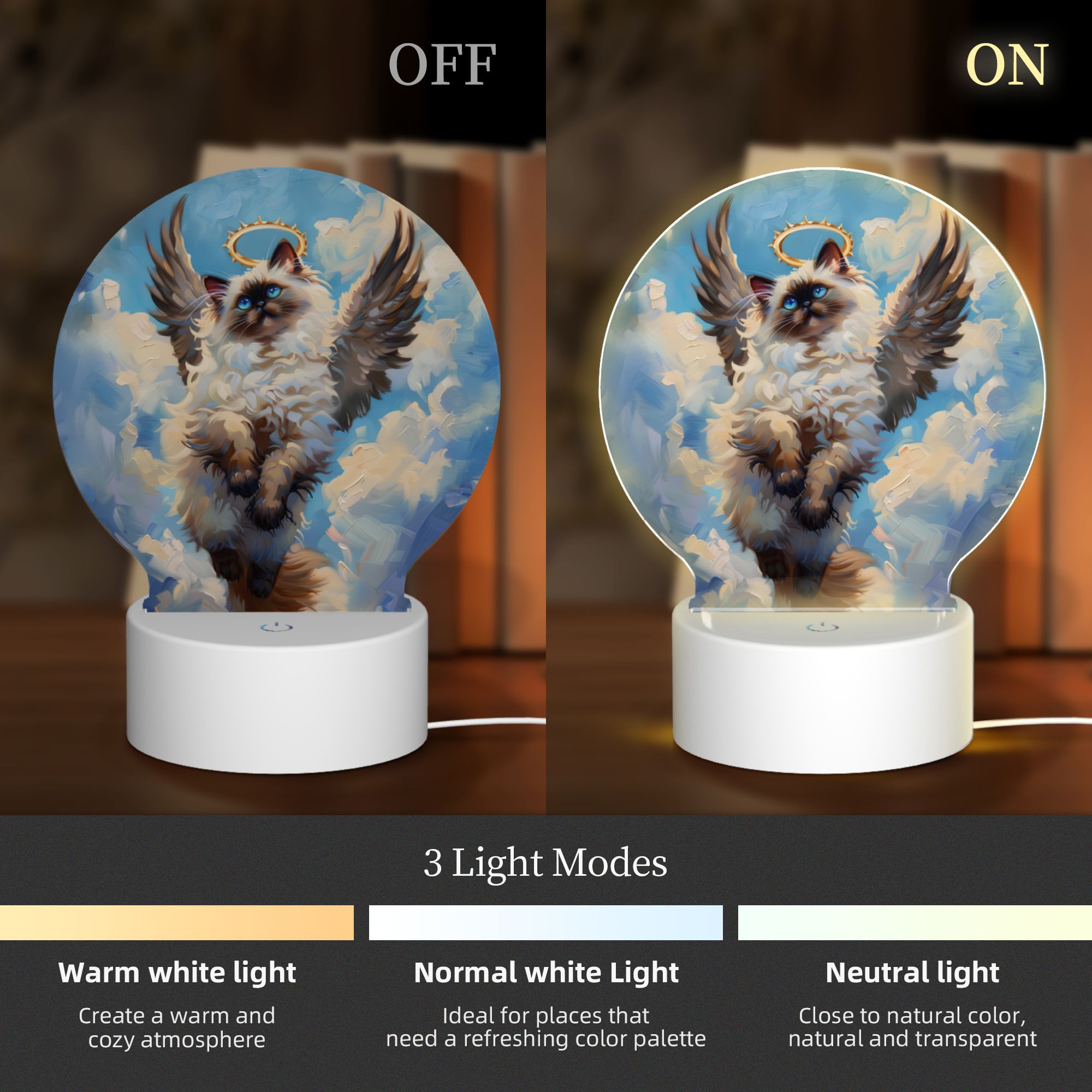 Round Shaped Acrylic Panel Angel Birman Cat Night Light – Pet Memorial Decor, LED Light Sign for Birman Cat In Heaven Round Shaped Acrylic Panel Angel Birman Cat Night Light – Pet Memorial Decor, LED Light Sign for Birman Cat In Heaven