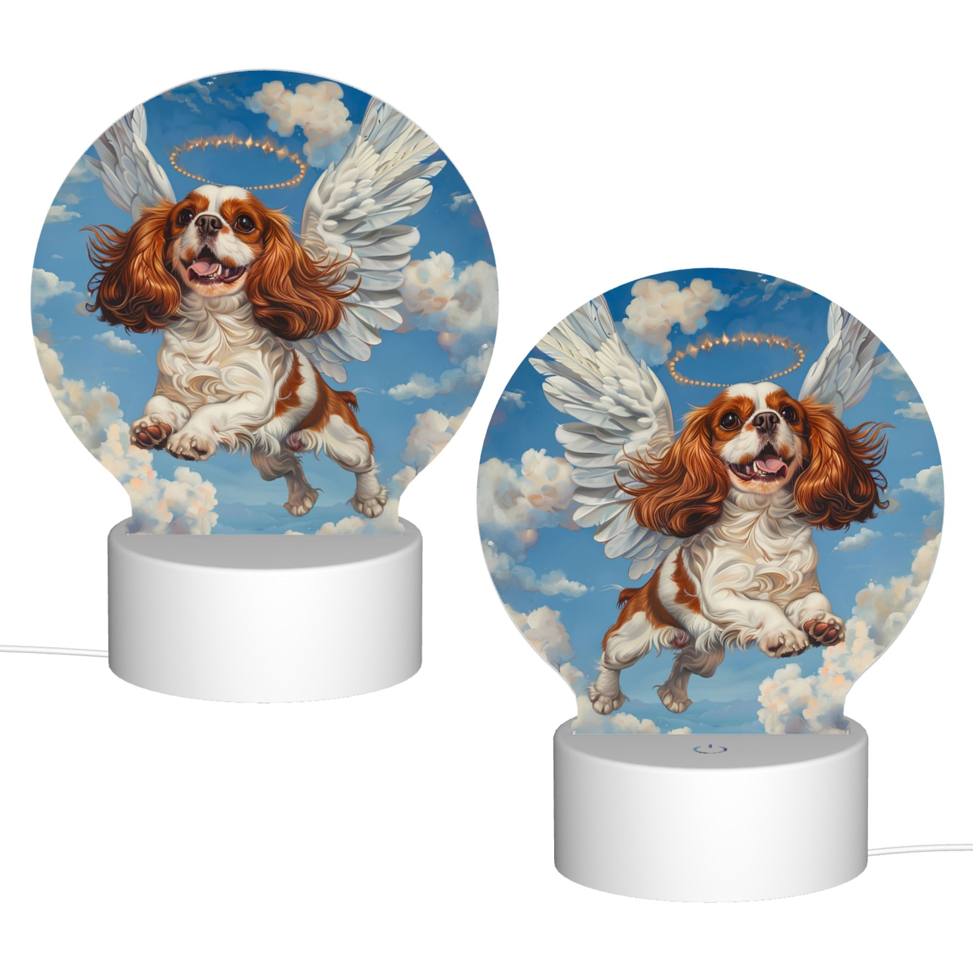 Round Shaped Acrylic Panel Angel Cavalier King Charles Spaniel Night Light – Pet Memorial Decor, LED Light Sign for Spaniel In Heaven Round Shaped Acrylic Panel Angel Cavalier King Charles Spaniel Night Light – Pet Memorial Decor, LED Light Sign for Spaniel In Heaven