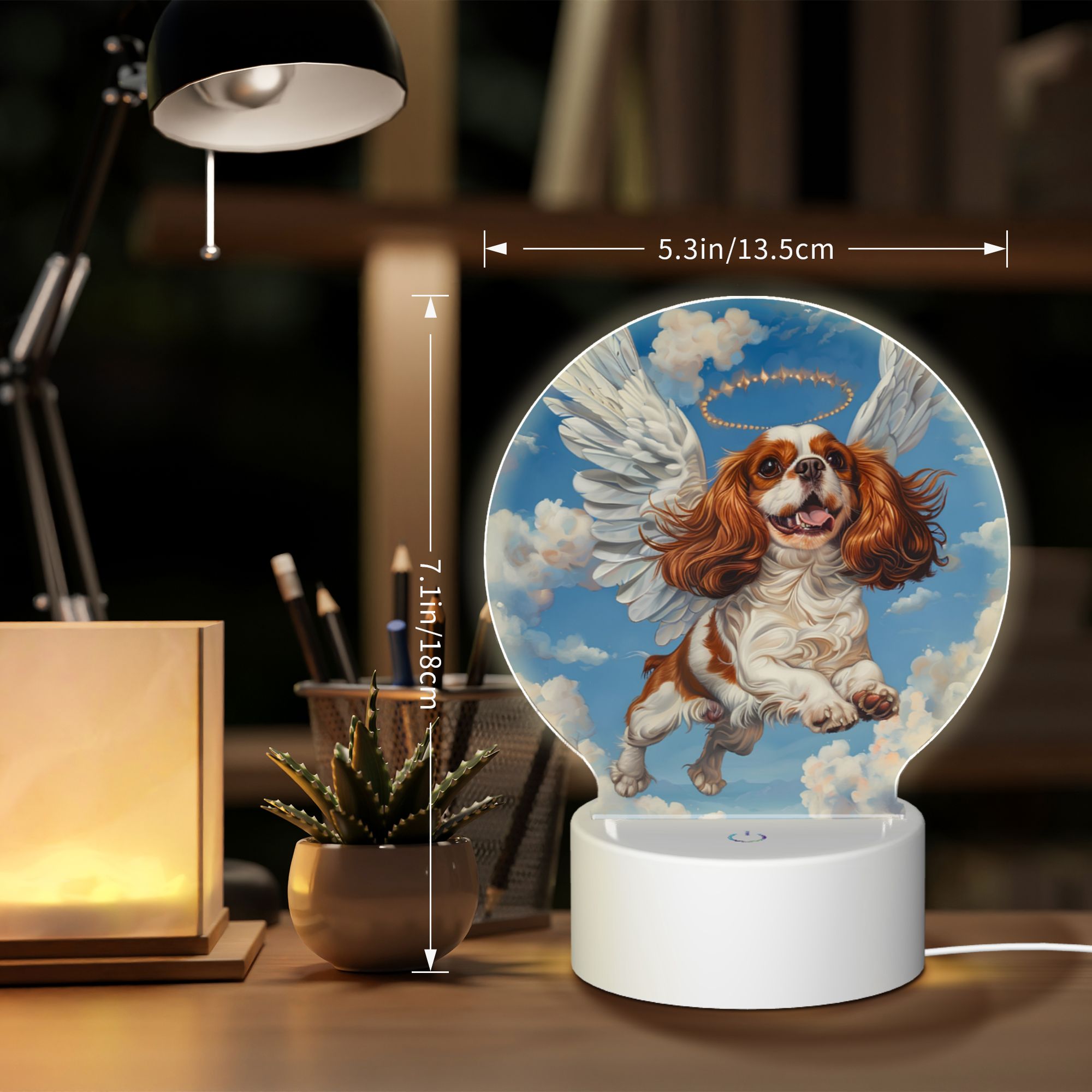 Round Shaped Acrylic Panel Angel Cavalier King Charles Spaniel Night Light – Pet Memorial Decor, LED Light Sign for Spaniel In Heaven Round Shaped Acrylic Panel Angel Cavalier King Charles Spaniel Night Light – Pet Memorial Decor, LED Light Sign for Spaniel In Heaven