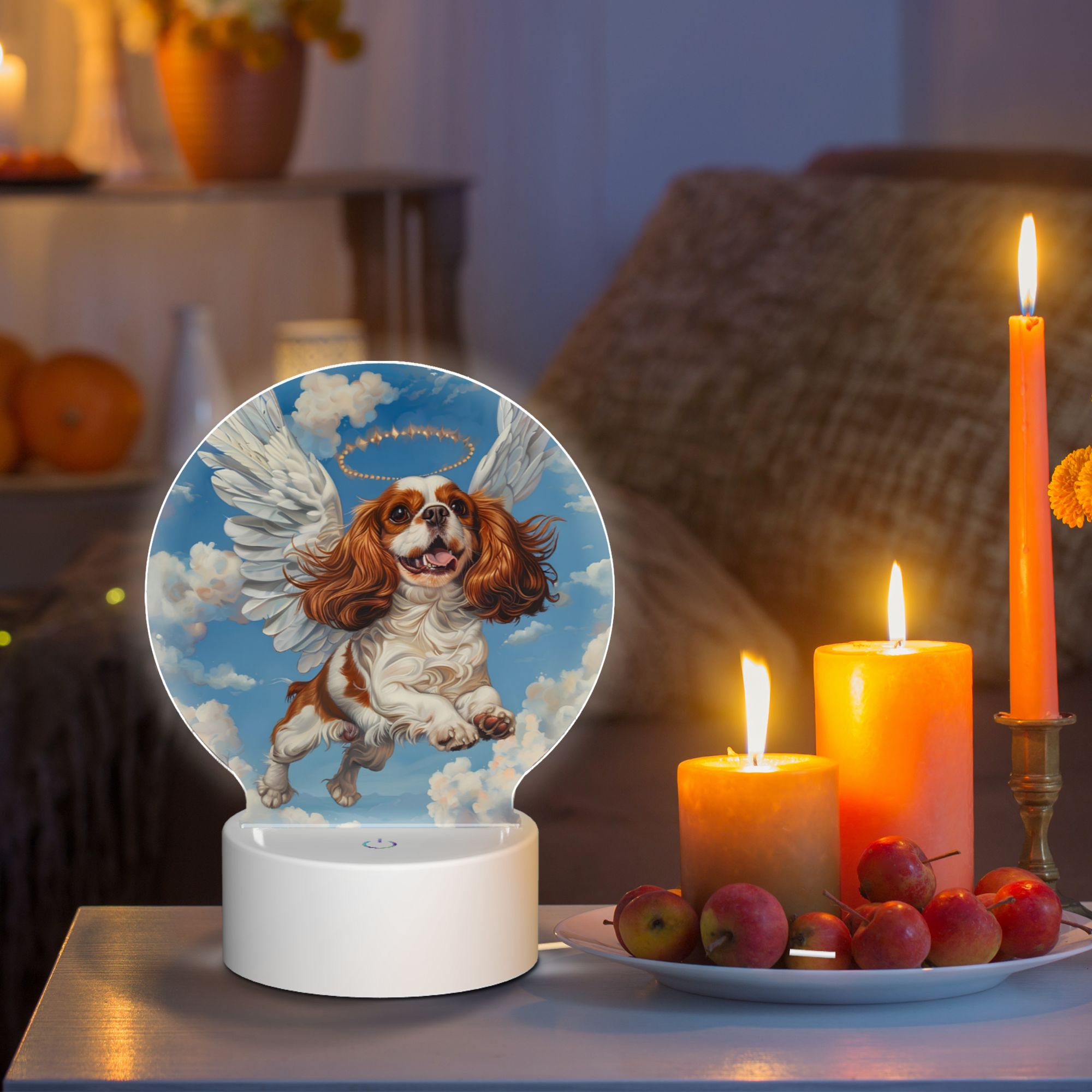 Round Shaped Acrylic Panel Angel Cavalier King Charles Spaniel Night Light – Pet Memorial Decor, LED Light Sign for Spaniel In Heaven Round Shaped Acrylic Panel Angel Cavalier King Charles Spaniel Night Light – Pet Memorial Decor, LED Light Sign for Spaniel In Heaven