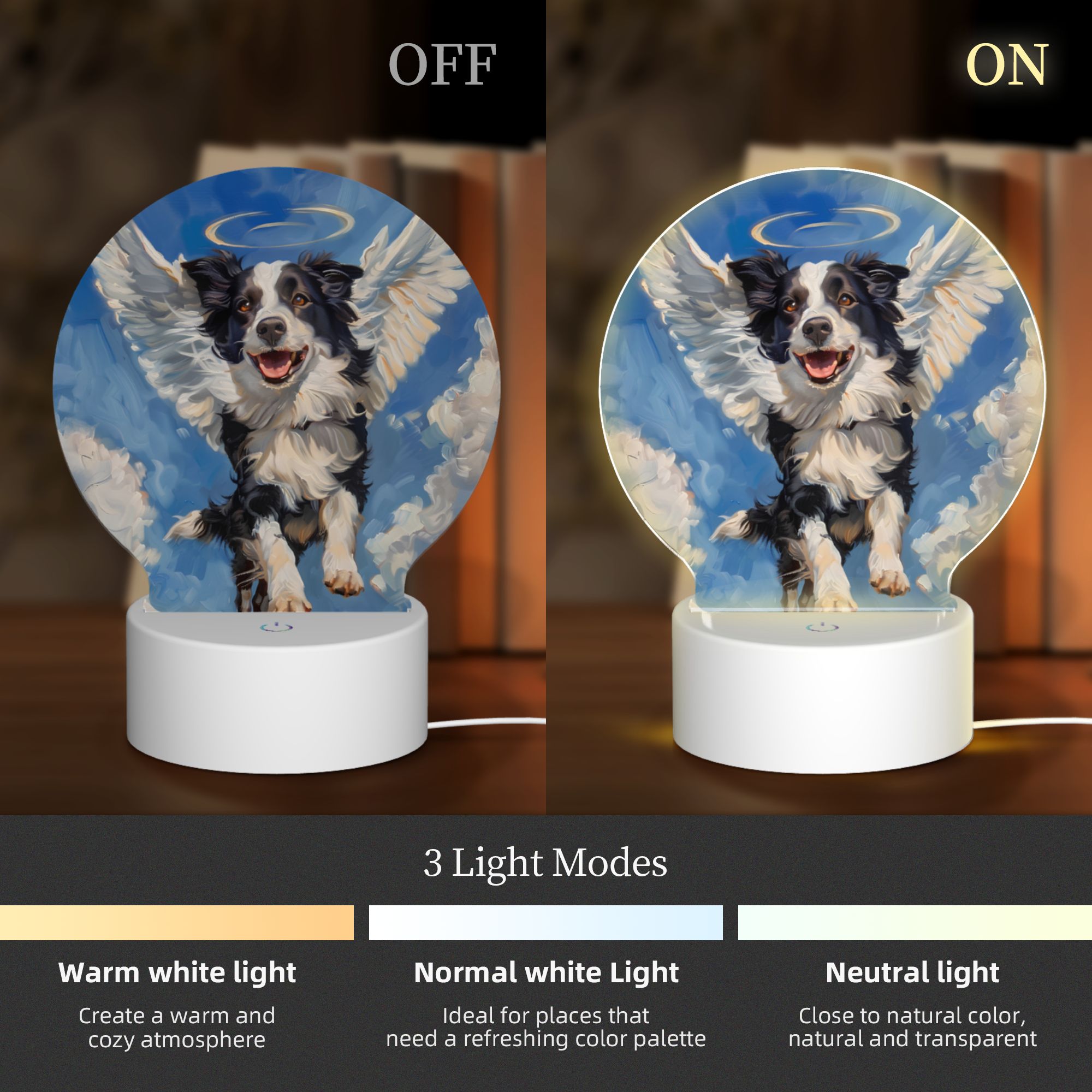 Round Shaped Acrylic Panel Angel Collie Night Light – Pet Memorial Decor, LED Light Sign for Collie In Heaven Round Shaped Acrylic Panel Angel Collie Night Light – Pet Memorial Decor, LED Light Sign for Collie In Heaven