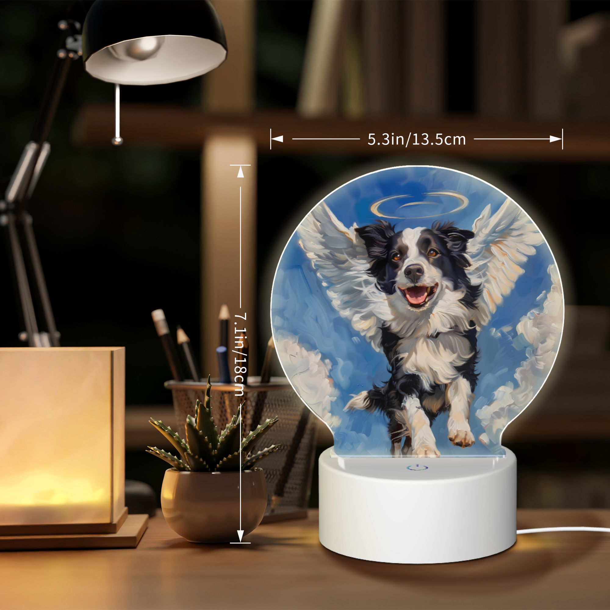 Round Shaped Acrylic Panel Angel Collie Night Light – Pet Memorial Decor, LED Light Sign for Collie In Heaven Round Shaped Acrylic Panel Angel Collie Night Light – Pet Memorial Decor, LED Light Sign for Collie In Heaven