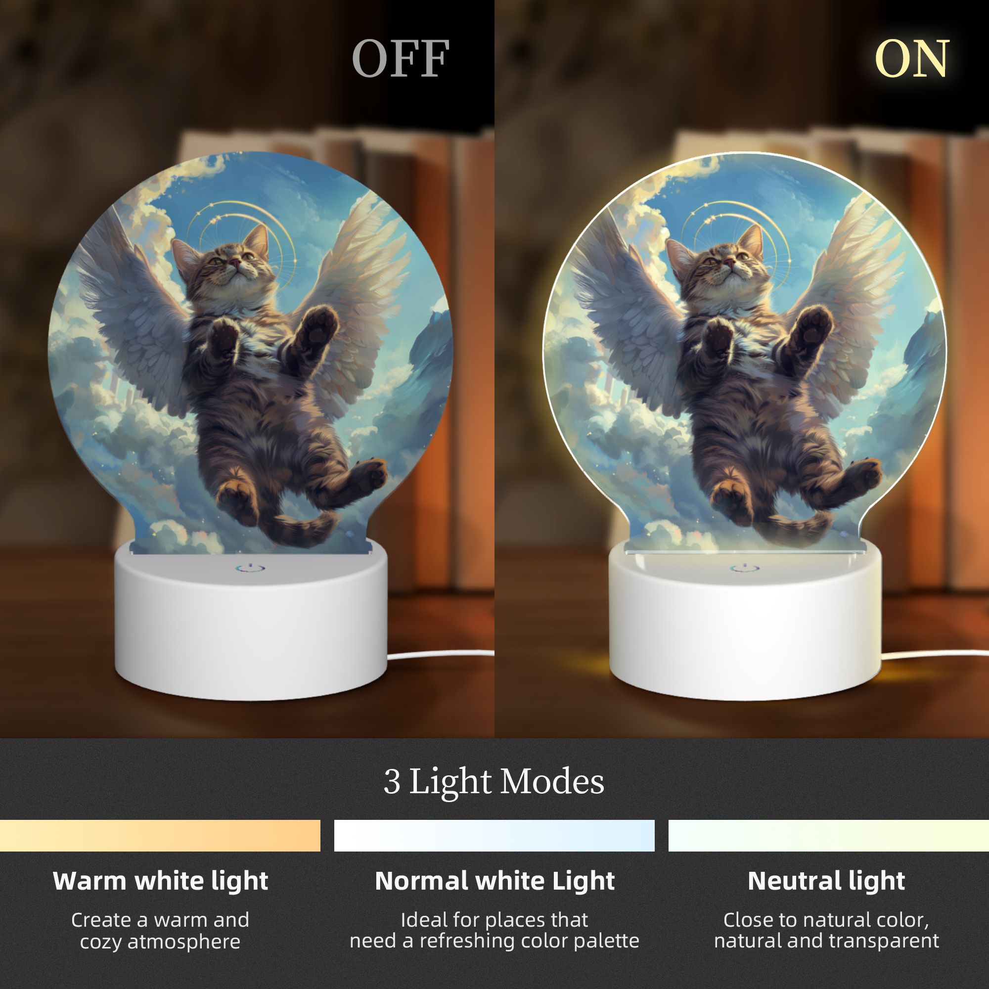 Round Shaped Acrylic Panel Angel Egyptian Mau Cat Night Light – Pet Memorial Decor, LED Light Sign for Egyptian Mau Cat In Heaven Round Shaped Acrylic Panel Angel Egyptian Mau Cat Night Light – Pet Memorial Decor, LED Light Sign for Egyptian Mau Cat In Heaven