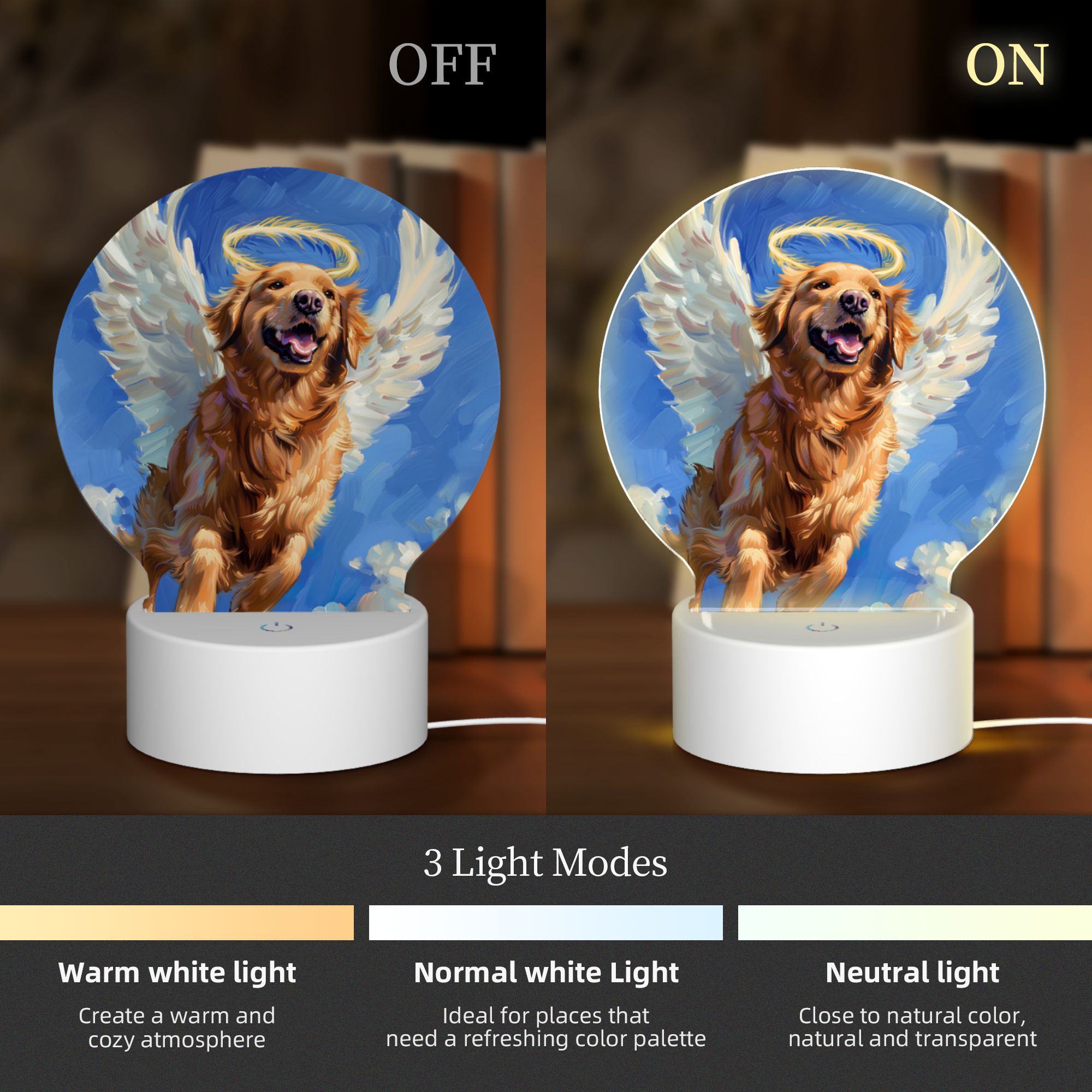 Round Shaped Acrylic Panel Angel Golden Retriever Night Light – Pet Memorial Decor, LED Light Sign for Golden Retriever In Heaven Round Shaped Acrylic Panel Angel Golden Retriever Night Light – Pet Memorial Decor, LED Light Sign for Golden Retriever In Heaven