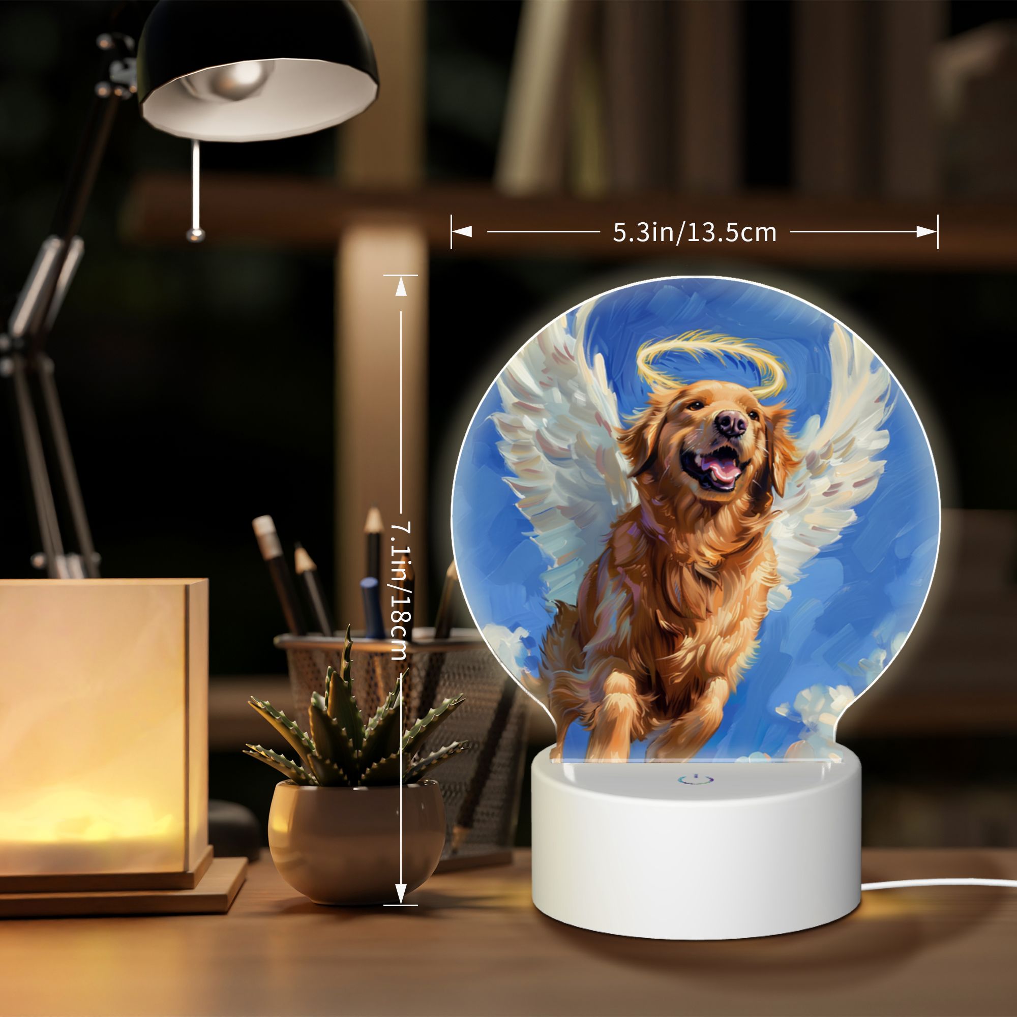 Round Shaped Acrylic Panel Angel Golden Retriever Night Light – Pet Memorial Decor, LED Light Sign for Golden Retriever In Heaven Round Shaped Acrylic Panel Angel Golden Retriever Night Light – Pet Memorial Decor, LED Light Sign for Golden Retriever In Heaven
