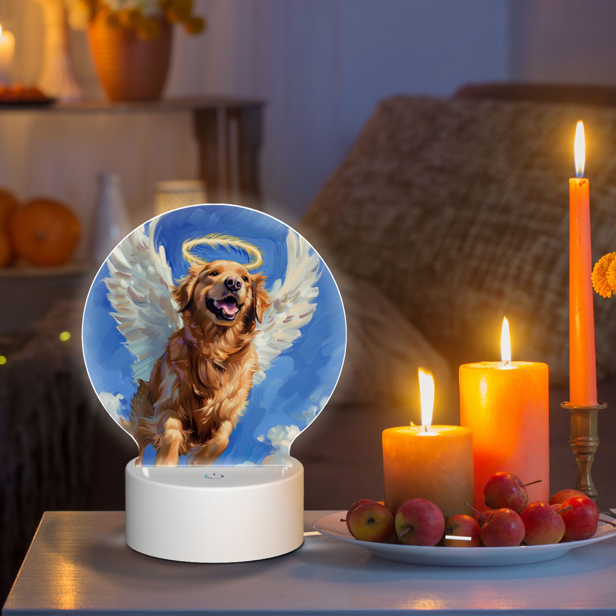 Round Shaped Acrylic Panel Angel Golden Retriever Night Light – Pet Memorial Decor, LED Light Sign for Golden Retriever In Heaven Round Shaped Acrylic Panel Angel Golden Retriever Night Light – Pet Memorial Decor, LED Light Sign for Golden Retriever In Heaven
