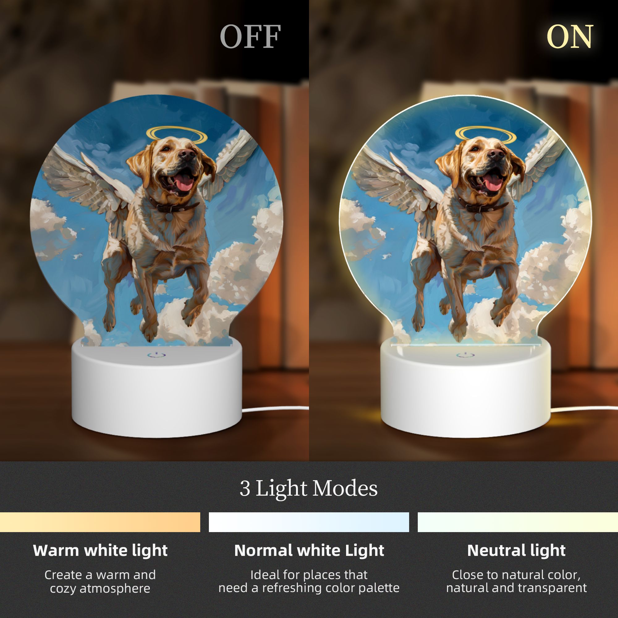 Round Shaped Acrylic Panel Angel Labrador Retriever Night Light – Pet Memorial Decor, LED Light Sign for Labrador Retriever In Heaven Round Shaped Acrylic Panel Angel Labrador Retriever Night Light – Pet Memorial Decor, LED Light Sign for Labrador Retriever In Heaven