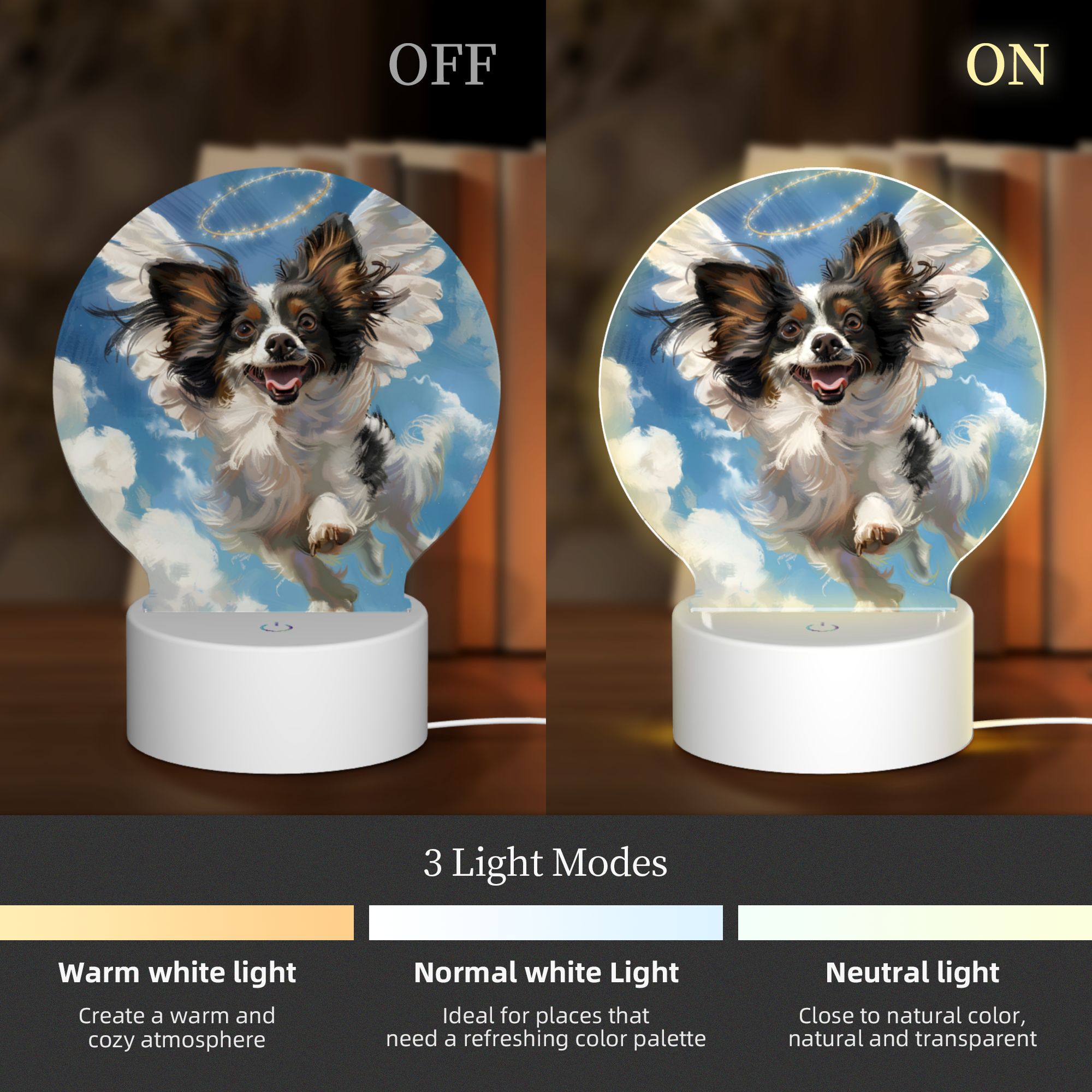 Round Shaped Acrylic Panel Angel Papillon Dog Night Light – Pet Memorial Decor, LED Light Sign for Papillon Dog In Heaven Round Shaped Acrylic Panel Angel Papillon Dog Night Light – Pet Memorial Decor, LED Light Sign for Papillon Dog In Heaven