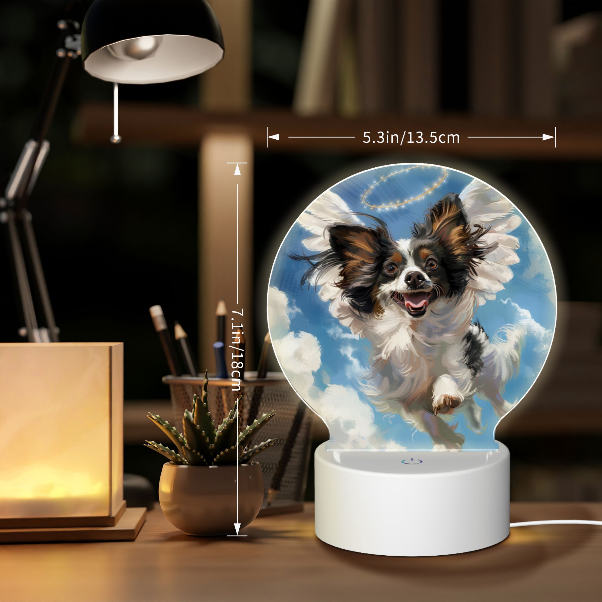 Round Shaped Acrylic Panel Angel Papillon Dog Night Light – Pet Memorial Decor, LED Light Sign for Papillon Dog In Heaven Round Shaped Acrylic Panel Angel Papillon Dog Night Light – Pet Memorial Decor, LED Light Sign for Papillon Dog In Heaven