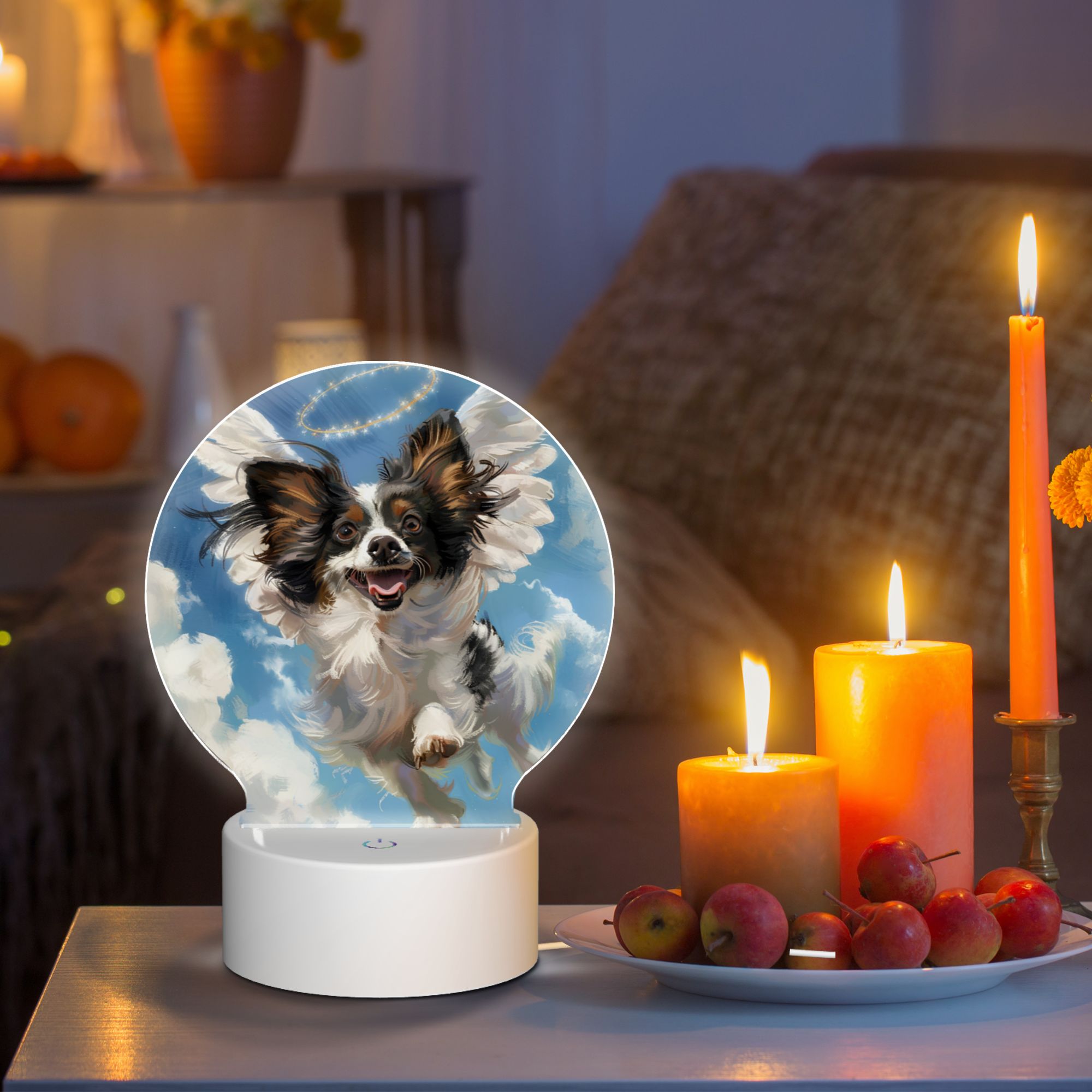Round Shaped Acrylic Panel Angel Papillon Dog Night Light – Pet Memorial Decor, LED Light Sign for Papillon Dog In Heaven Round Shaped Acrylic Panel Angel Papillon Dog Night Light – Pet Memorial Decor, LED Light Sign for Papillon Dog In Heaven