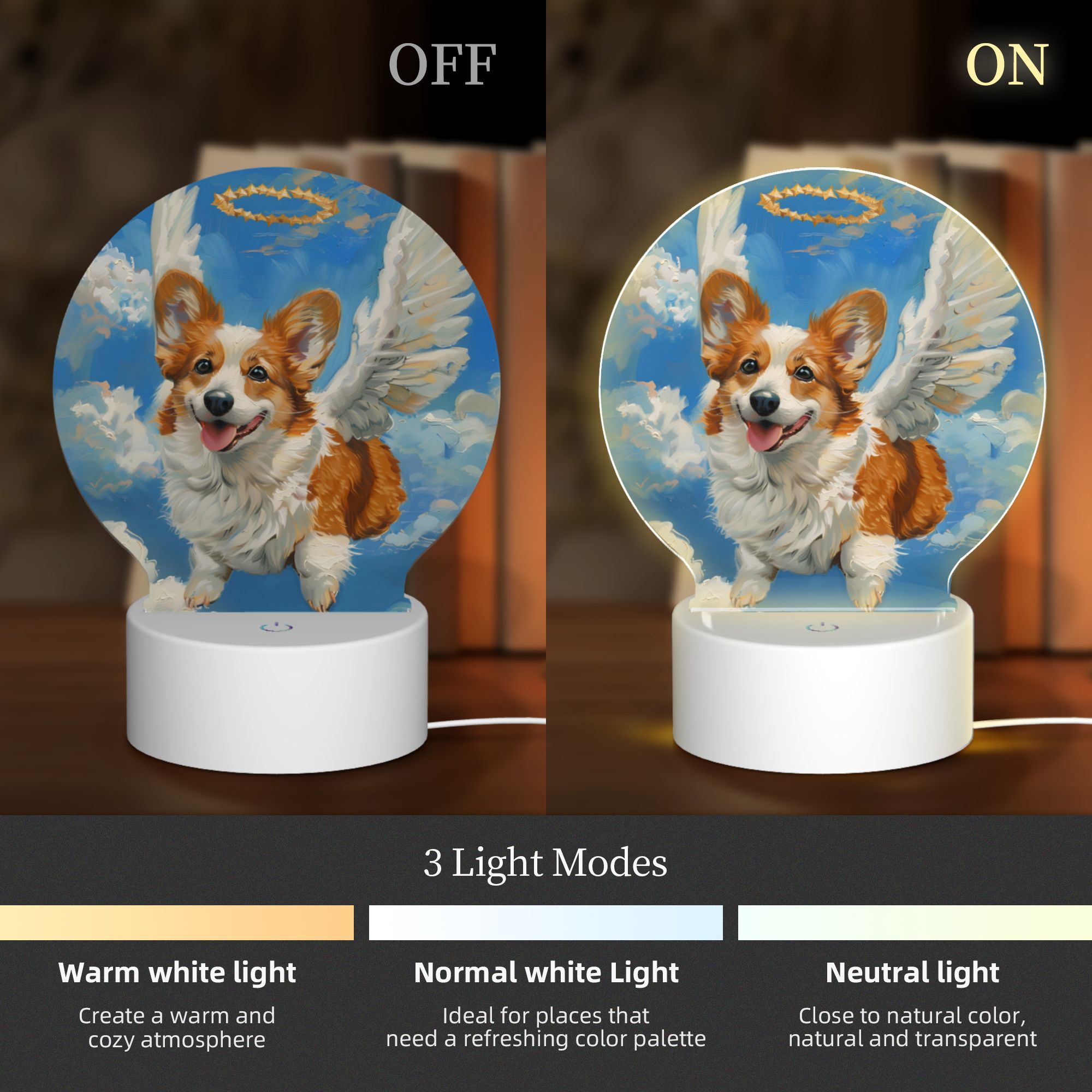 Round Shaped Acrylic Panel Angel Pembroke Welsh Corgi Night Light – Pet Memorial Decor, LED Light Sign for Pembroke Welsh Corgi In Heaven Round Shaped Acrylic Panel Angel Pembroke Welsh Corgi Night Light – Pet Memorial Decor, LED Light Sign for Pembroke Welsh Corgi In Heaven