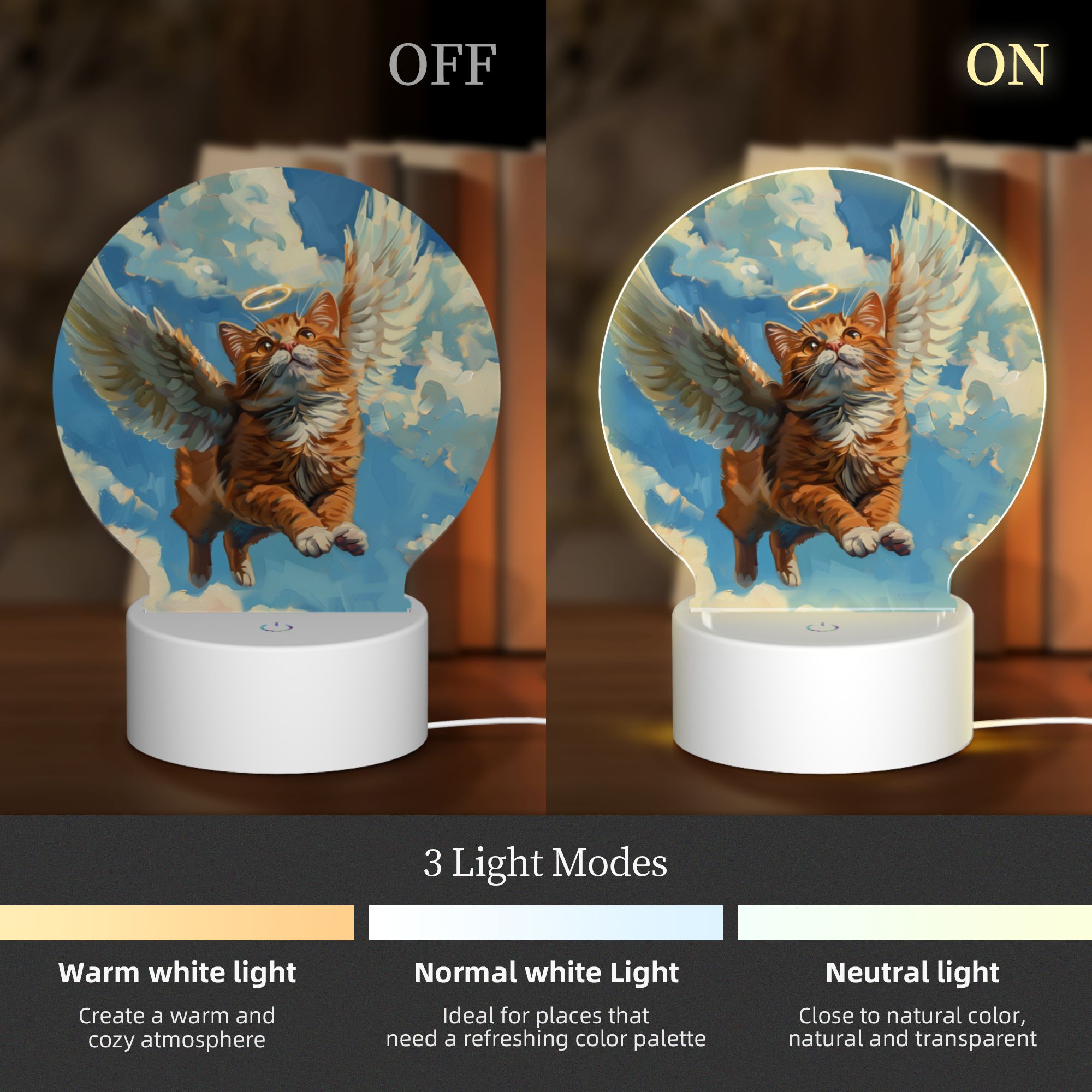 Round Shaped Acrylic Panel Angel Sacannah Cat Night Light – Pet Memorial Decor, LED Light Sign for Sacannah Cat In Heaven Round Shaped Acrylic Panel Angel Sacannah Cat Night Light – Pet Memorial Decor, LED Light Sign for Sacannah Cat In Heaven
