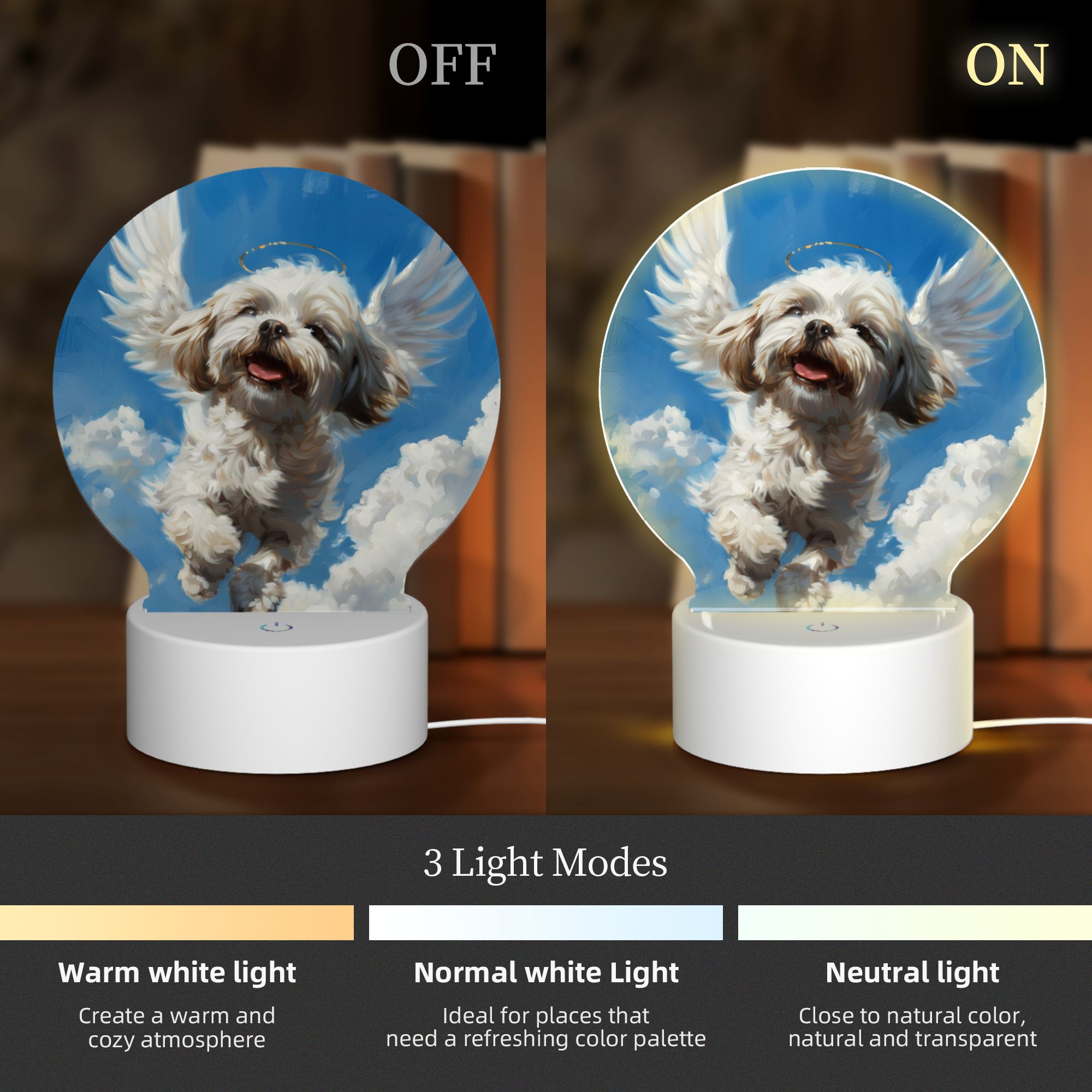 Round Shaped Acrylic Panel Angel Shih Tzu Night Light – Pet Memorial Decor, LED Light Sign for Shih Tzu In Heaven Round Shaped Acrylic Panel Angel Shih Tzu Night Light – Pet Memorial Decor, LED Light Sign for Shih Tzu In Heaven
