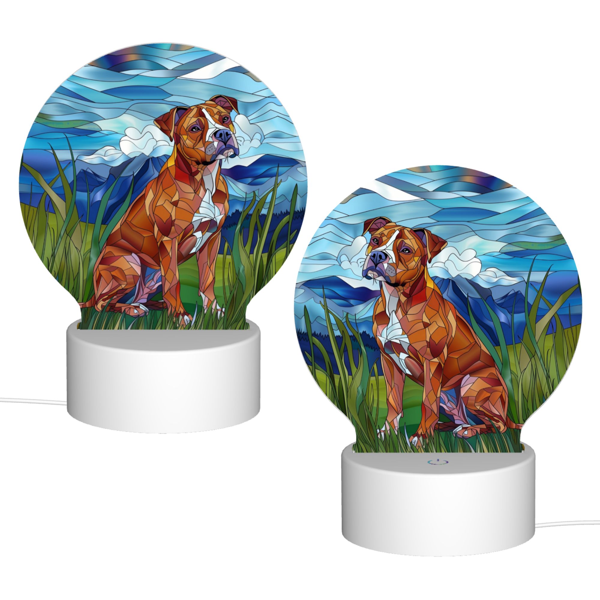 Round Shaped Acrylic Panel Stained Glass American Staffordshire Terrier Night Light – LED Light Decor Sign for Staffordshire Terrier Owners Round Shaped Acrylic Panel Stained Glass American Staffordshire Terrier Night Light – LED Light Decor Sign for Staffordshire Terrier Owners