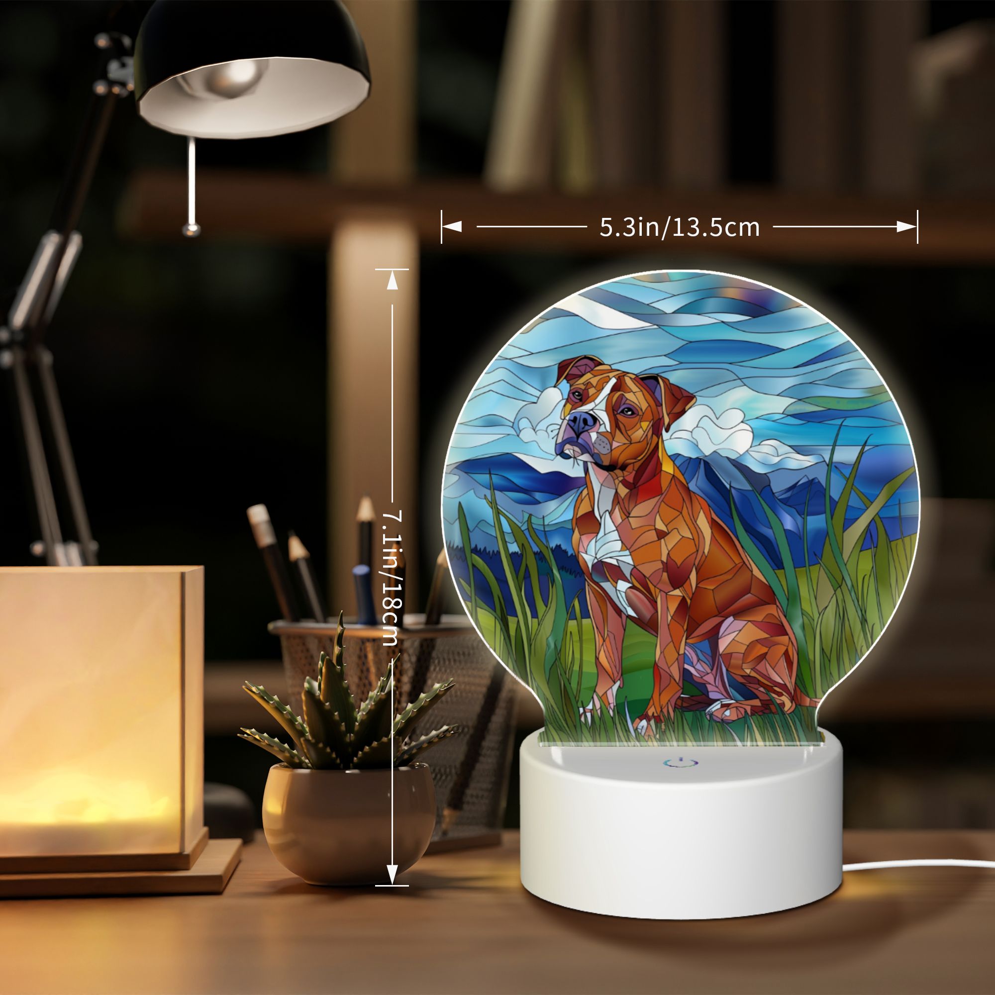Round Shaped Acrylic Panel Stained Glass American Staffordshire Terrier Night Light – LED Light Decor Sign for Staffordshire Terrier Owners Round Shaped Acrylic Panel Stained Glass American Staffordshire Terrier Night Light – LED Light Decor Sign for Staffordshire Terrier Owners