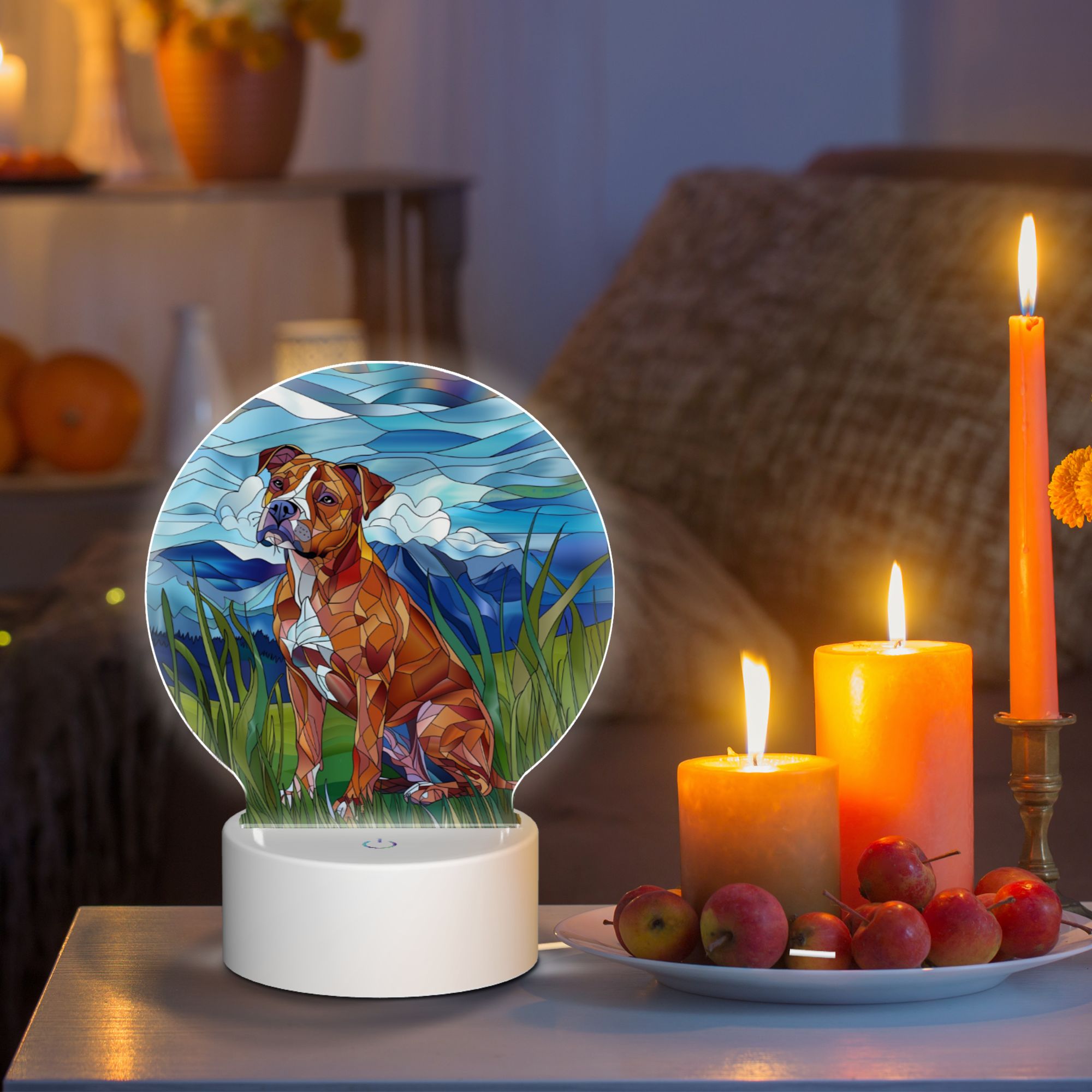 Round Shaped Acrylic Panel Stained Glass American Staffordshire Terrier Night Light – LED Light Decor Sign for Staffordshire Terrier Owners Round Shaped Acrylic Panel Stained Glass American Staffordshire Terrier Night Light – LED Light Decor Sign for Staffordshire Terrier Owners