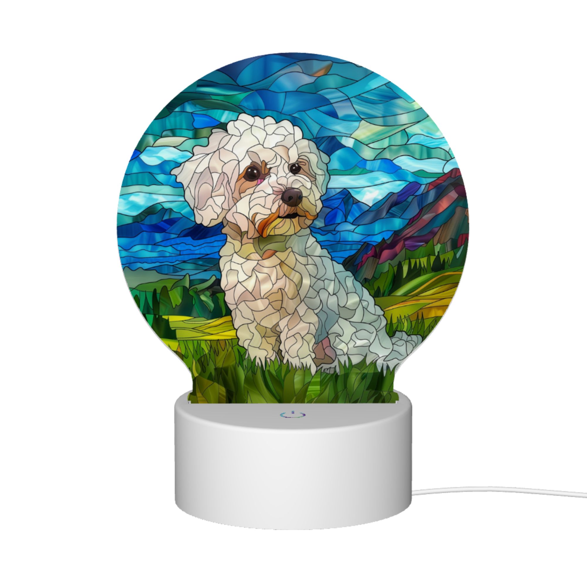 Round Shaped Acrylic Panel Stained Glass Bichon Frise Night Light – LED Light Decor Sign for Bichon Frise Owners Round Shaped Acrylic Panel Stained Glass Bichon Frise Night Light – LED Light Decor Sign for Bichon Frise Owners