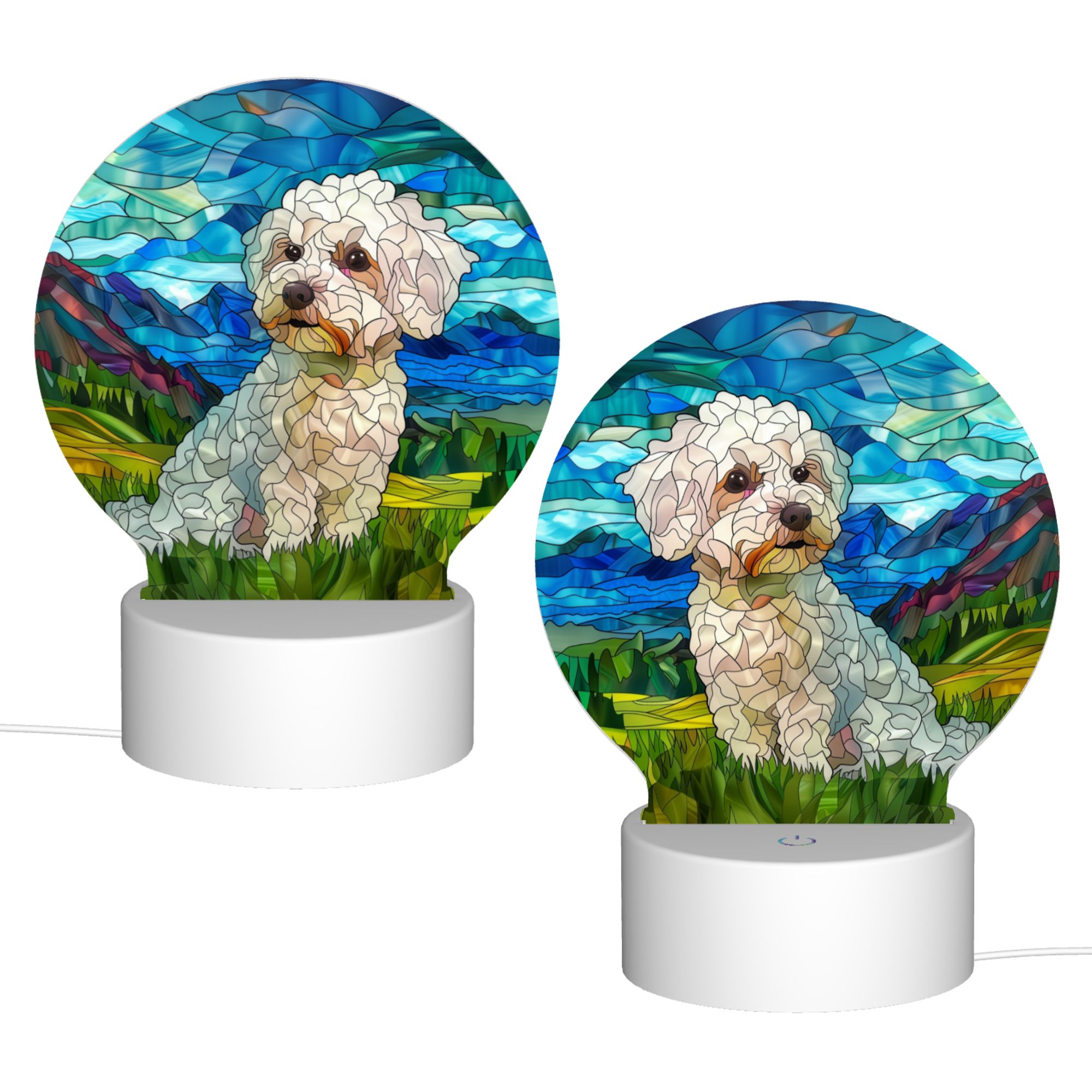 Round Shaped Acrylic Panel Stained Glass Bichon Frise Night Light – LED Light Decor Sign for Bichon Frise Owners Round Shaped Acrylic Panel Stained Glass Bichon Frise Night Light – LED Light Decor Sign for Bichon Frise Owners
