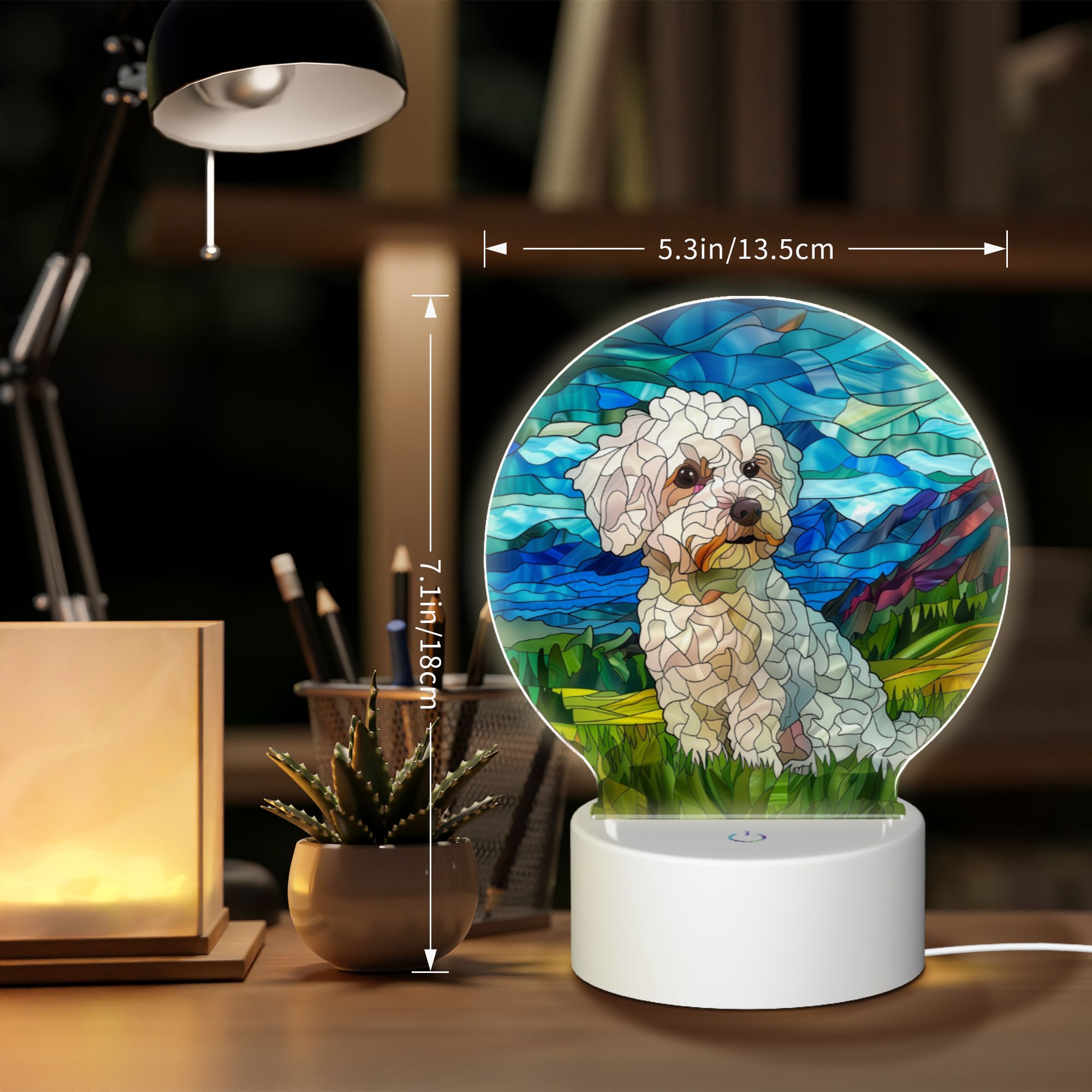Round Shaped Acrylic Panel Stained Glass Bichon Frise Night Light – LED Light Decor Sign for Bichon Frise Owners Round Shaped Acrylic Panel Stained Glass Bichon Frise Night Light – LED Light Decor Sign for Bichon Frise Owners