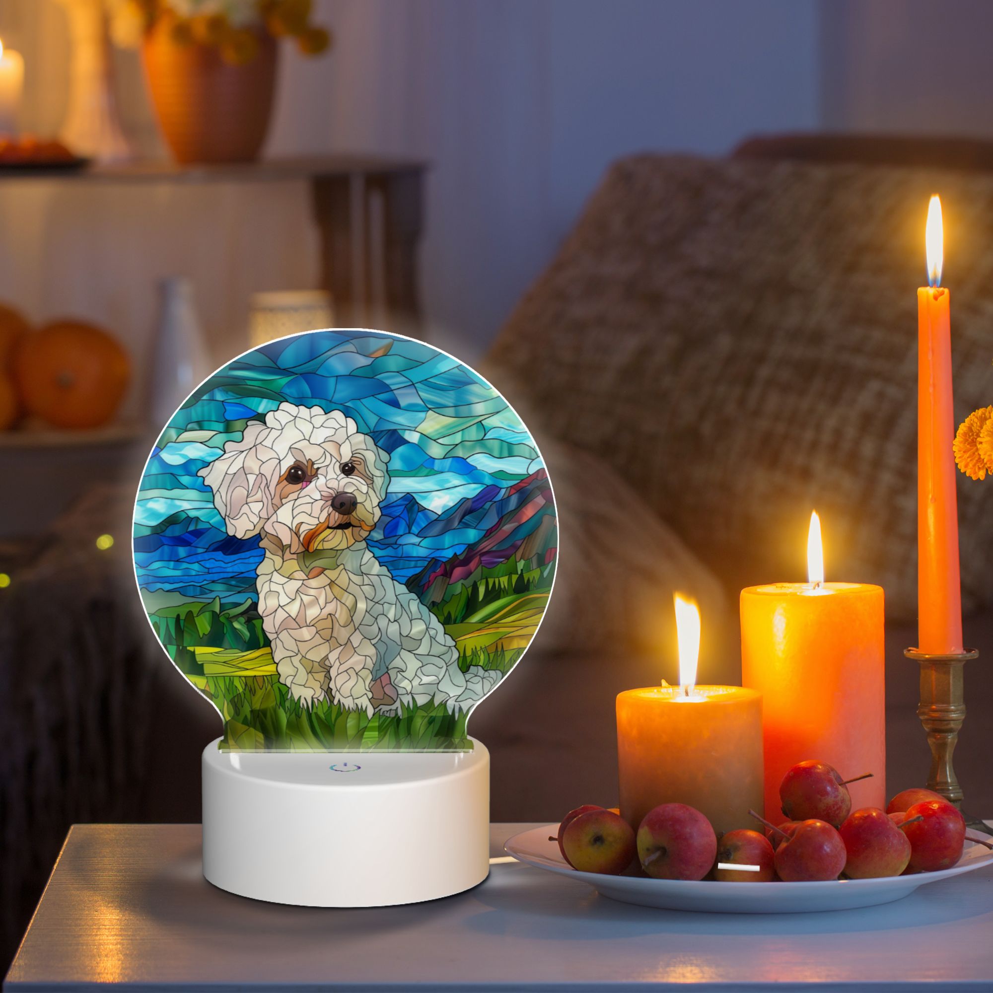 Round Shaped Acrylic Panel Stained Glass Bichon Frise Night Light – LED Light Decor Sign for Bichon Frise Owners Round Shaped Acrylic Panel Stained Glass Bichon Frise Night Light – LED Light Decor Sign for Bichon Frise Owners