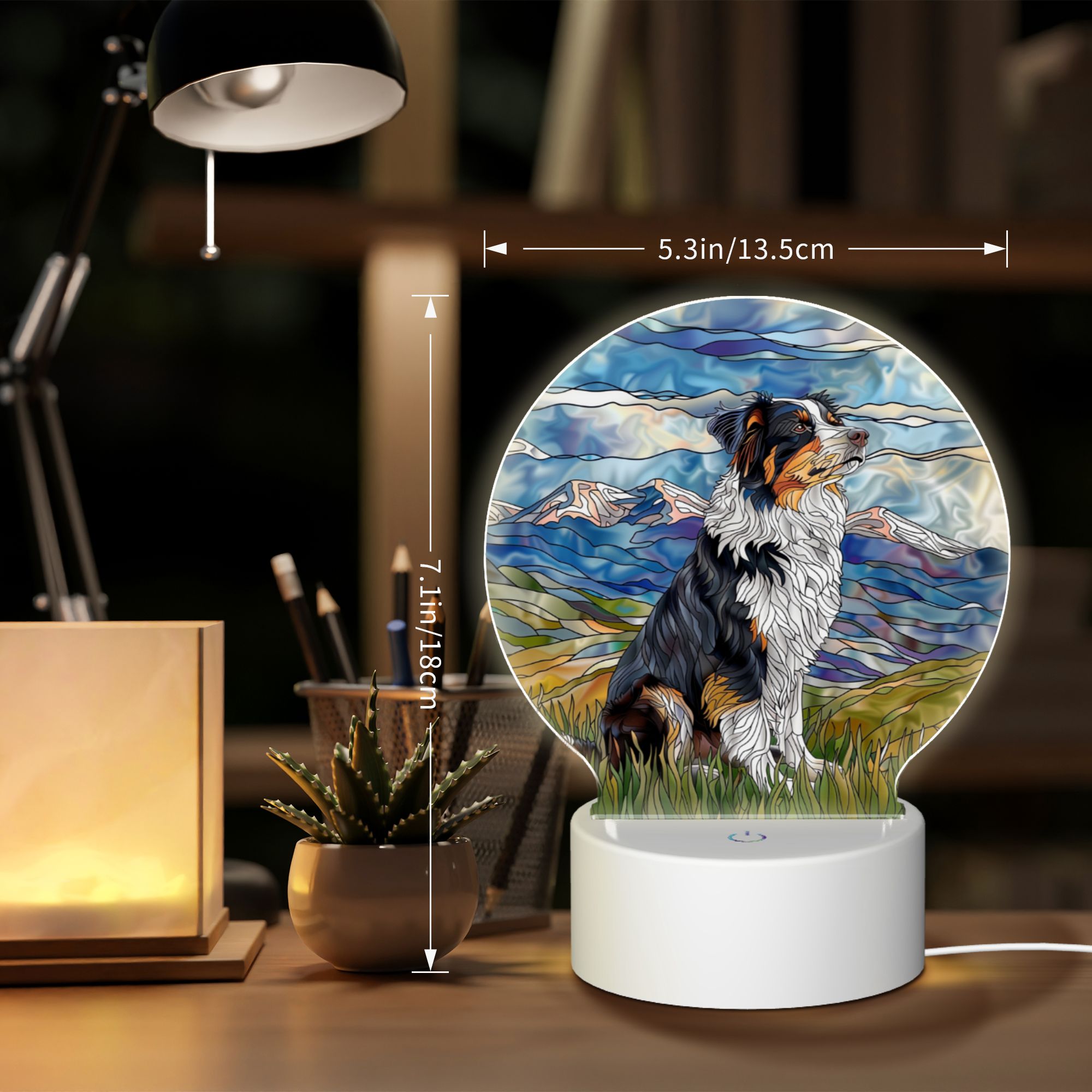 Round Shaped Acrylic Panel Stained Glass Border Collie Night Light – LED Light Decor Sign for Border Collie Owners Round Shaped Acrylic Panel Stained Glass Border Collie Night Light – LED Light Decor Sign for Border Collie Owners