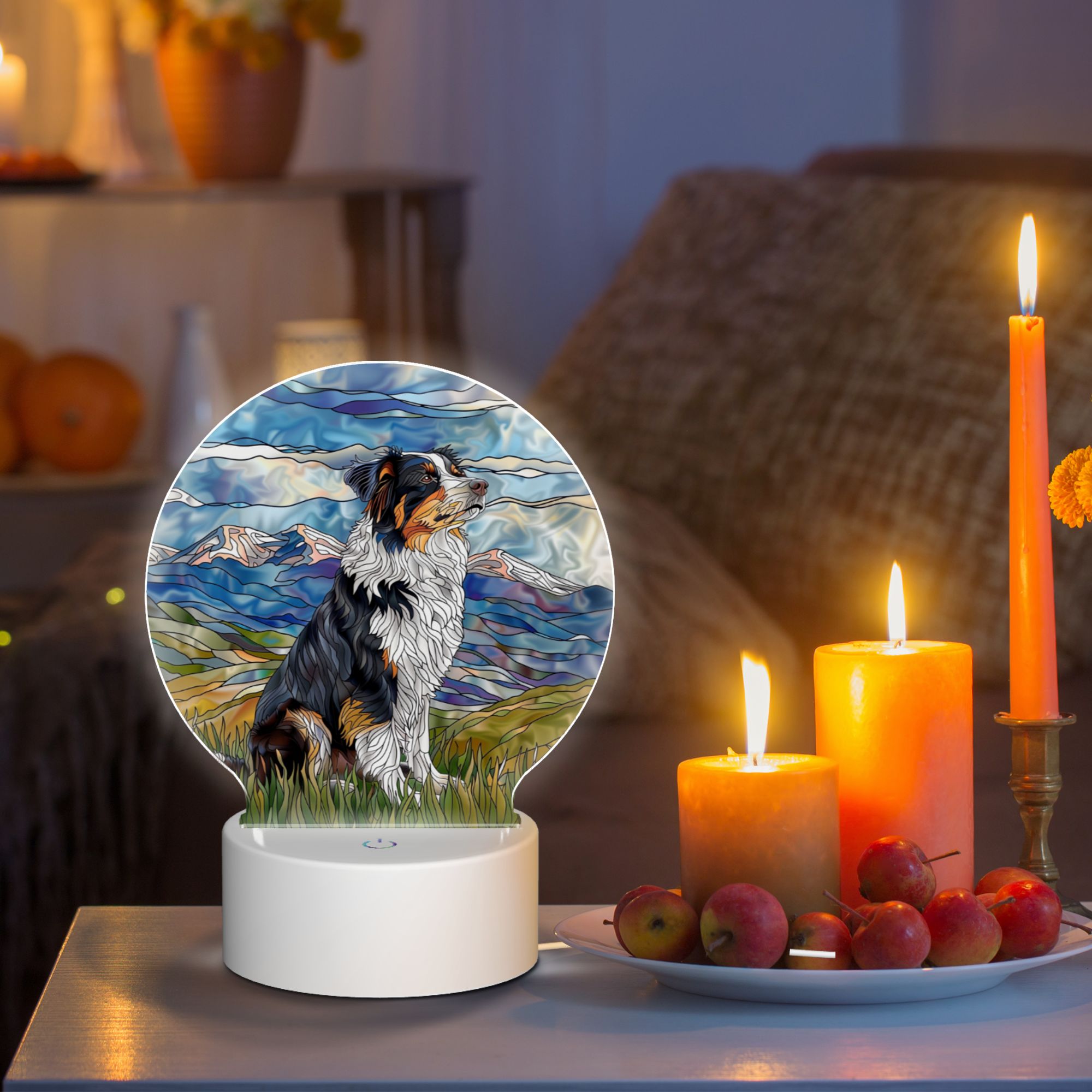 Round Shaped Acrylic Panel Stained Glass Border Collie Night Light – LED Light Decor Sign for Border Collie Owners Round Shaped Acrylic Panel Stained Glass Border Collie Night Light – LED Light Decor Sign for Border Collie Owners
