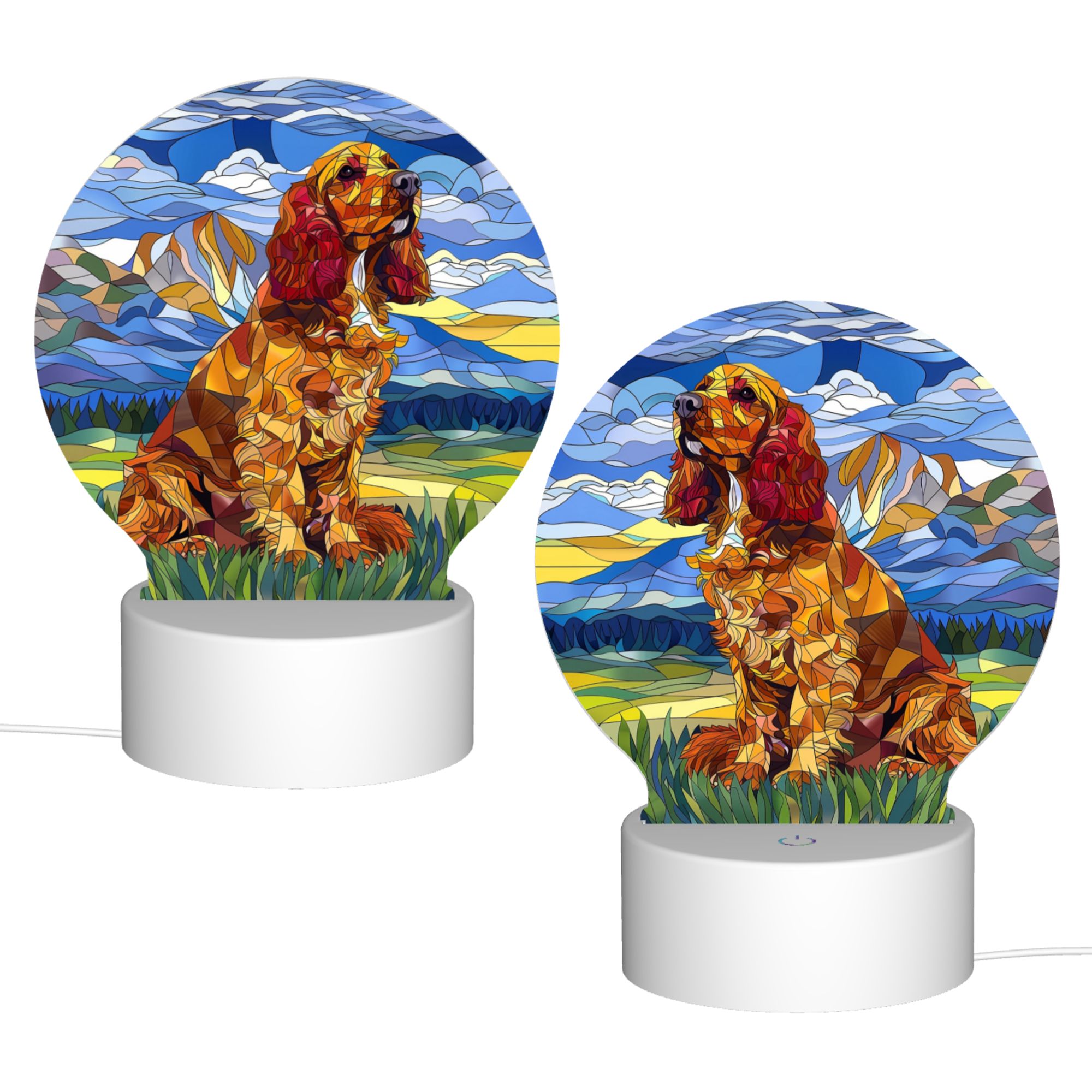 Round Shaped Acrylic Panel Stained Glass Cocker Spaniel Night Light – LED Light Decor Sign for Cocker Spaniel Owners Round Shaped Acrylic Panel Stained Glass Cocker Spaniel Night Light – LED Light Decor Sign for Cocker Spaniel Owners