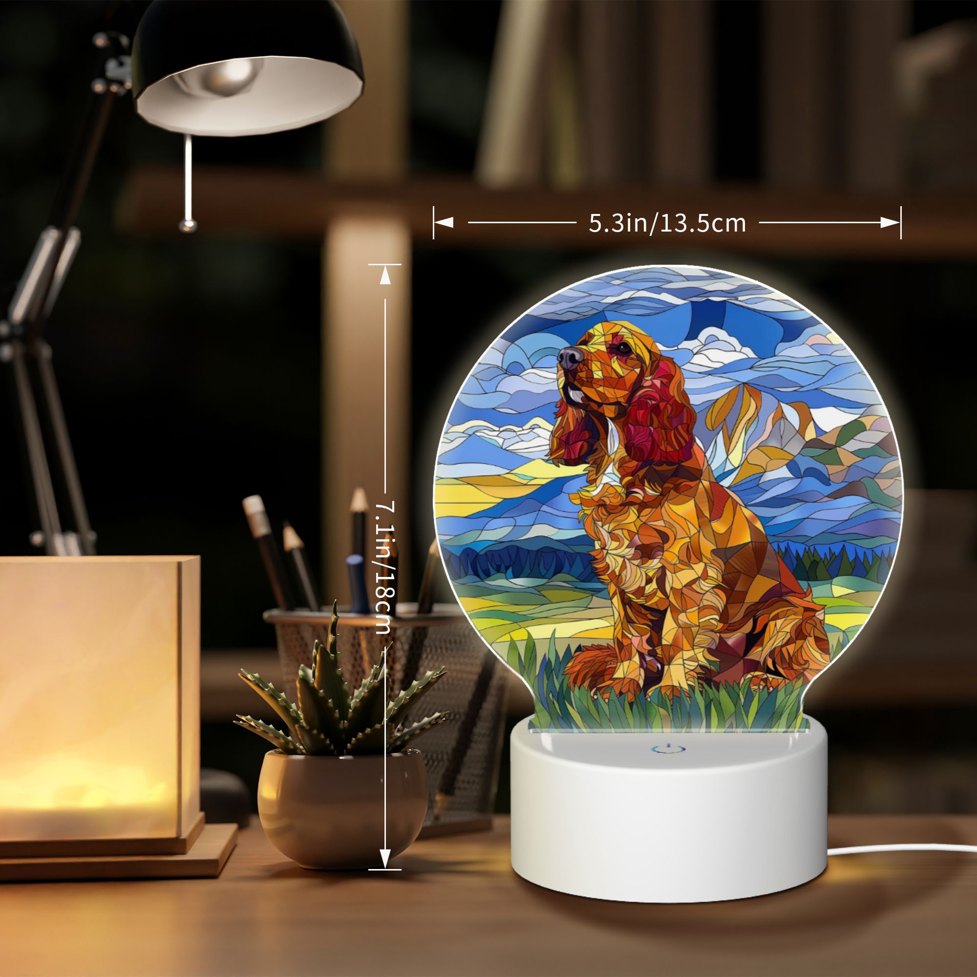 Round Shaped Acrylic Panel Stained Glass Cocker Spaniel Night Light – LED Light Decor Sign for Cocker Spaniel Owners Round Shaped Acrylic Panel Stained Glass Cocker Spaniel Night Light – LED Light Decor Sign for Cocker Spaniel Owners