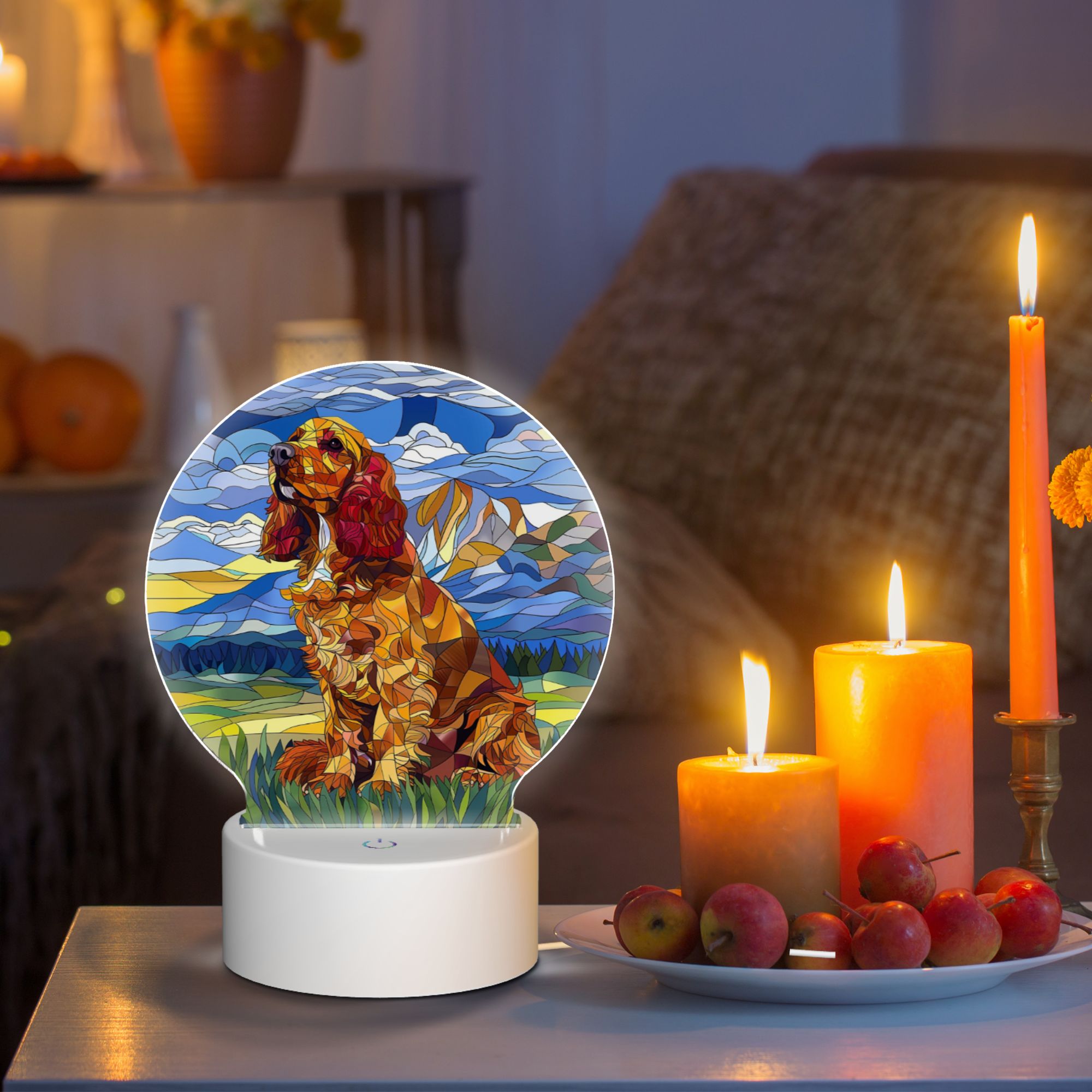 Round Shaped Acrylic Panel Stained Glass Cocker Spaniel Night Light – LED Light Decor Sign for Cocker Spaniel Owners Round Shaped Acrylic Panel Stained Glass Cocker Spaniel Night Light – LED Light Decor Sign for Cocker Spaniel Owners