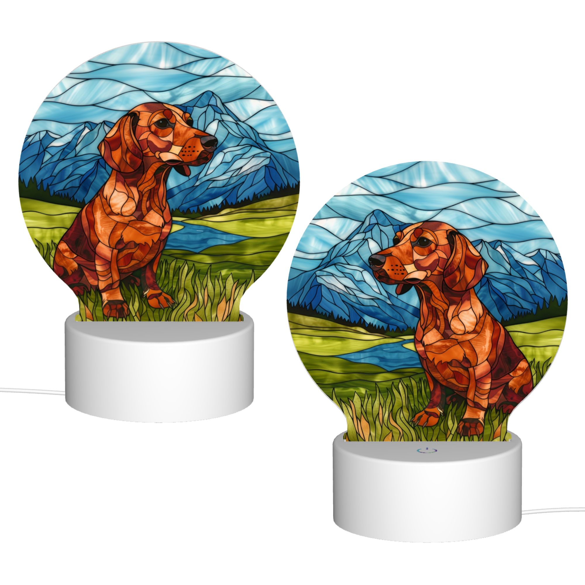 Round Shaped Acrylic Panel Stained Glass Dachshund Night Light – LED Light Decor Sign for Dachshund Owners Round Shaped Acrylic Panel Stained Glass Dachshund Night Light – LED Light Decor Sign for Dachshund Owners
